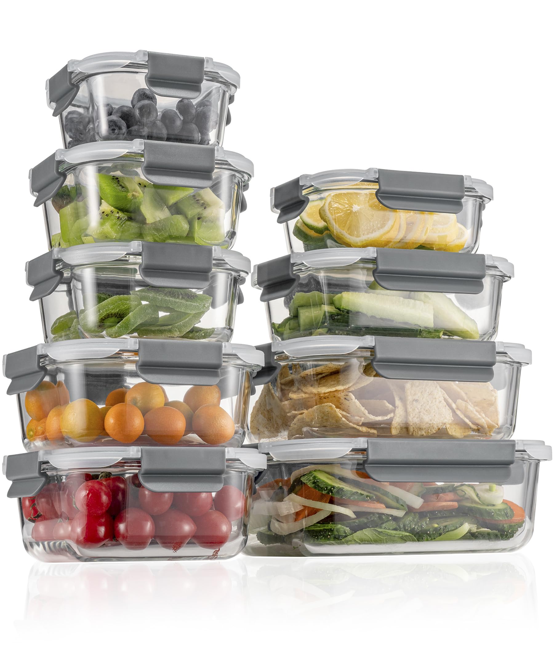 GC GENICOOKglass Food Storage Containers with Lids, Meal Prep Containers, Airtight Lunch Containers Bento Boxes with Snap Locking Lids for Microwave, Oven, Freezer and Dishwasher
