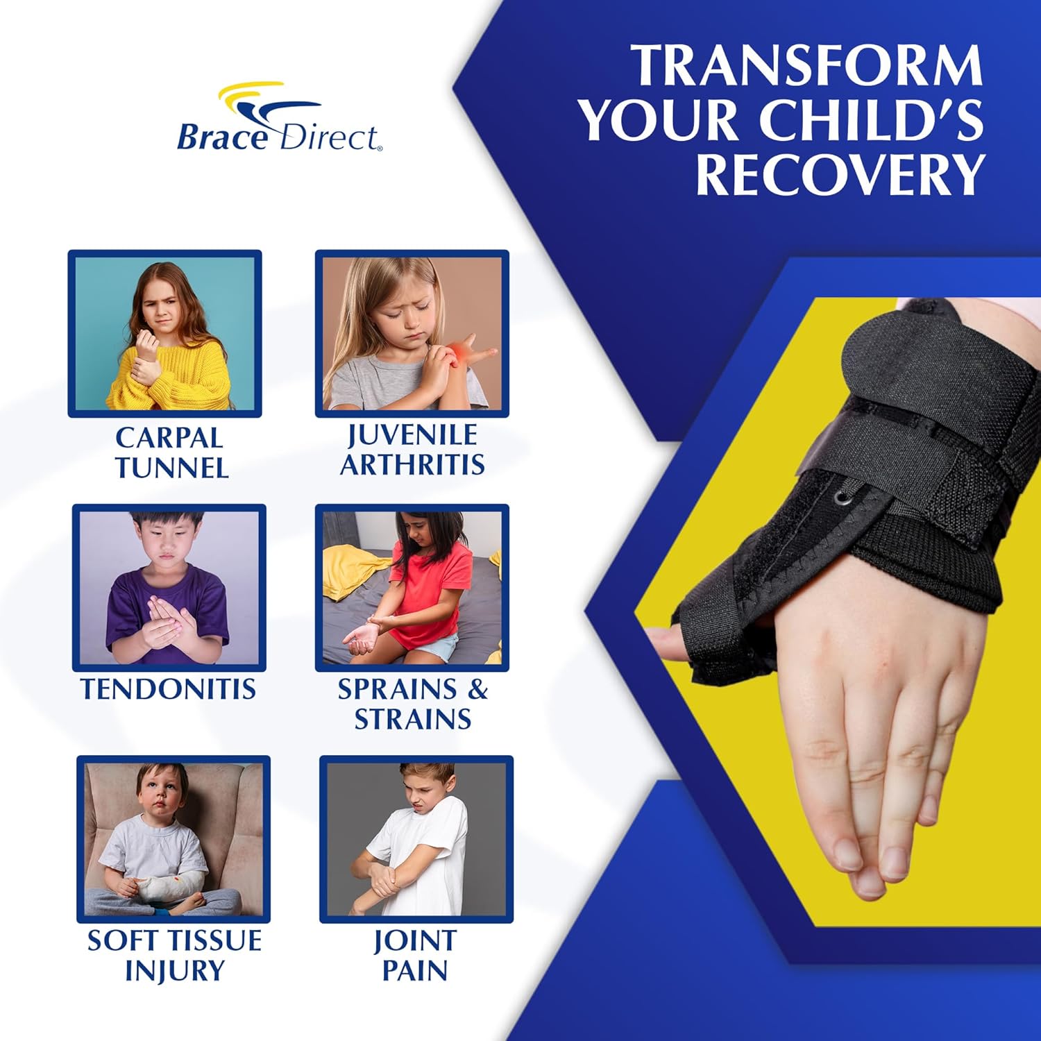 Brace Direct Pediatric Thumb Spica Wrist Splint for Kids - Childrens Thumb Immobilizer for Sprains, Tendonitis, Carpal Tunnel, Juvenile Arthritis (Child: Right Wrist 3-5" Circ)