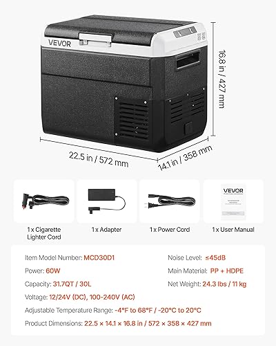 Miniatura 7 de VEVOR Refrigerador de coche de 12 voltios, refrigerador de coche de 31.7 cuartos de galón  30 L, enfriador eléctrico portátil con temperatura