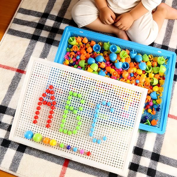 キノコ型ペグパズルおもちゃ 木製 分類 カウントゲーム 誕生日プレゼント 組み立て式 子供向け知育ブロック, 352個 - 4