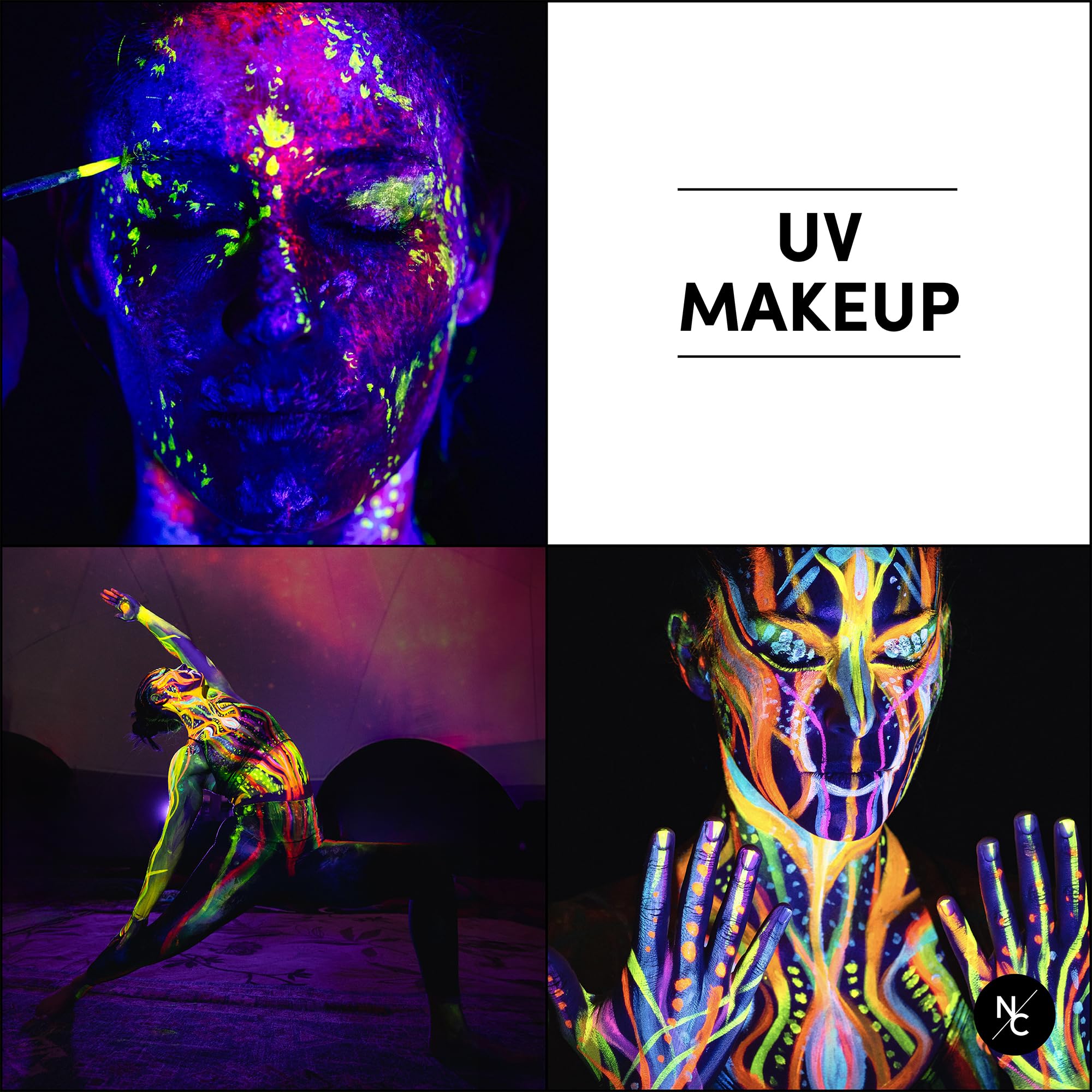 Narrative Cosmetics UV 12 Color Palette - Water Activated Neon Makeup for Face and Body - Fluorescent Shades for Special Effects - Image 2