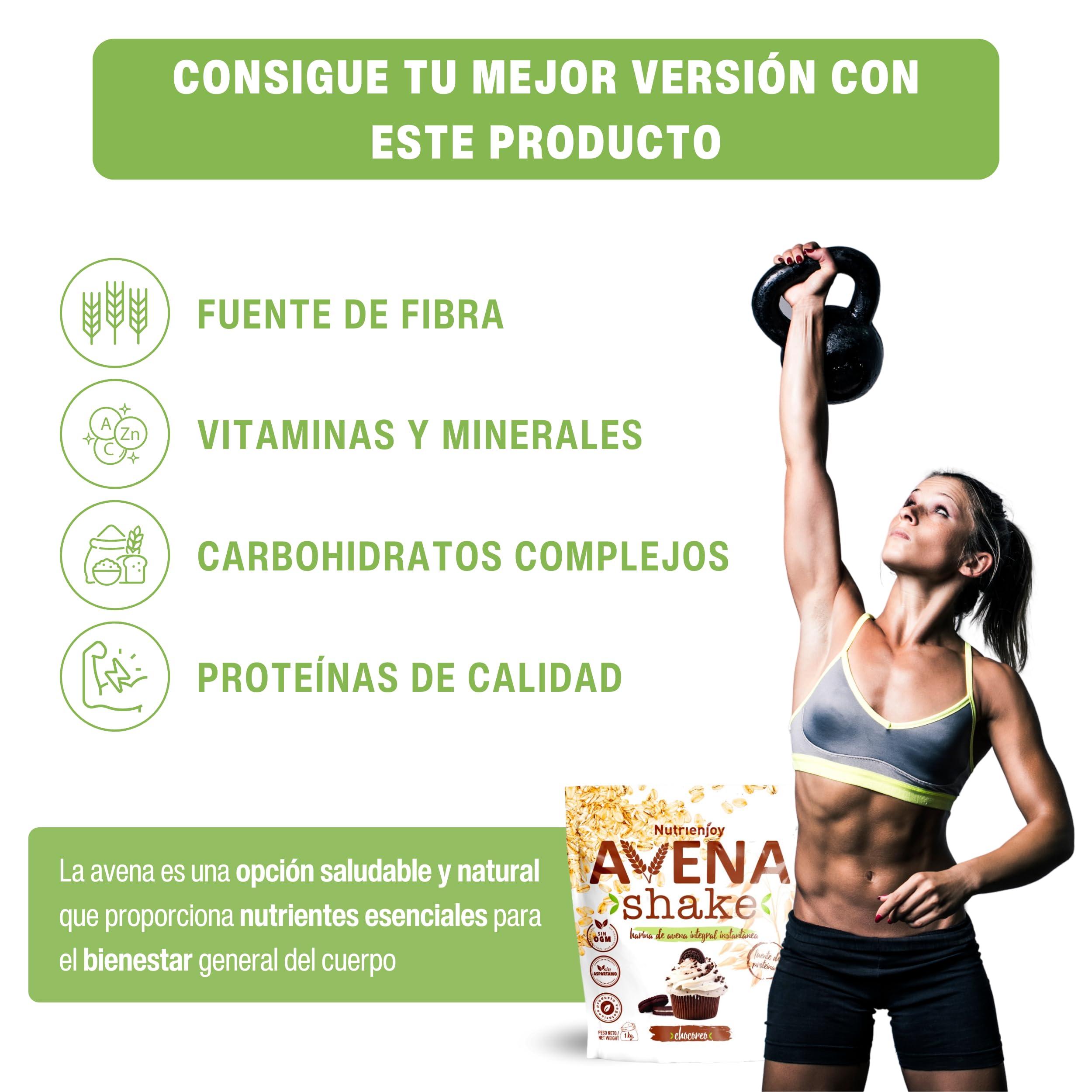 NutriEnjoy - Avena Shake 1Kg | Copos de Avena Integral Molidos | Harina de Avena Sabores | Avena en Polvo | Harina de Avena Integral | Avena Instantánea Sabores Deliciosos (Chocoreo) — view 5