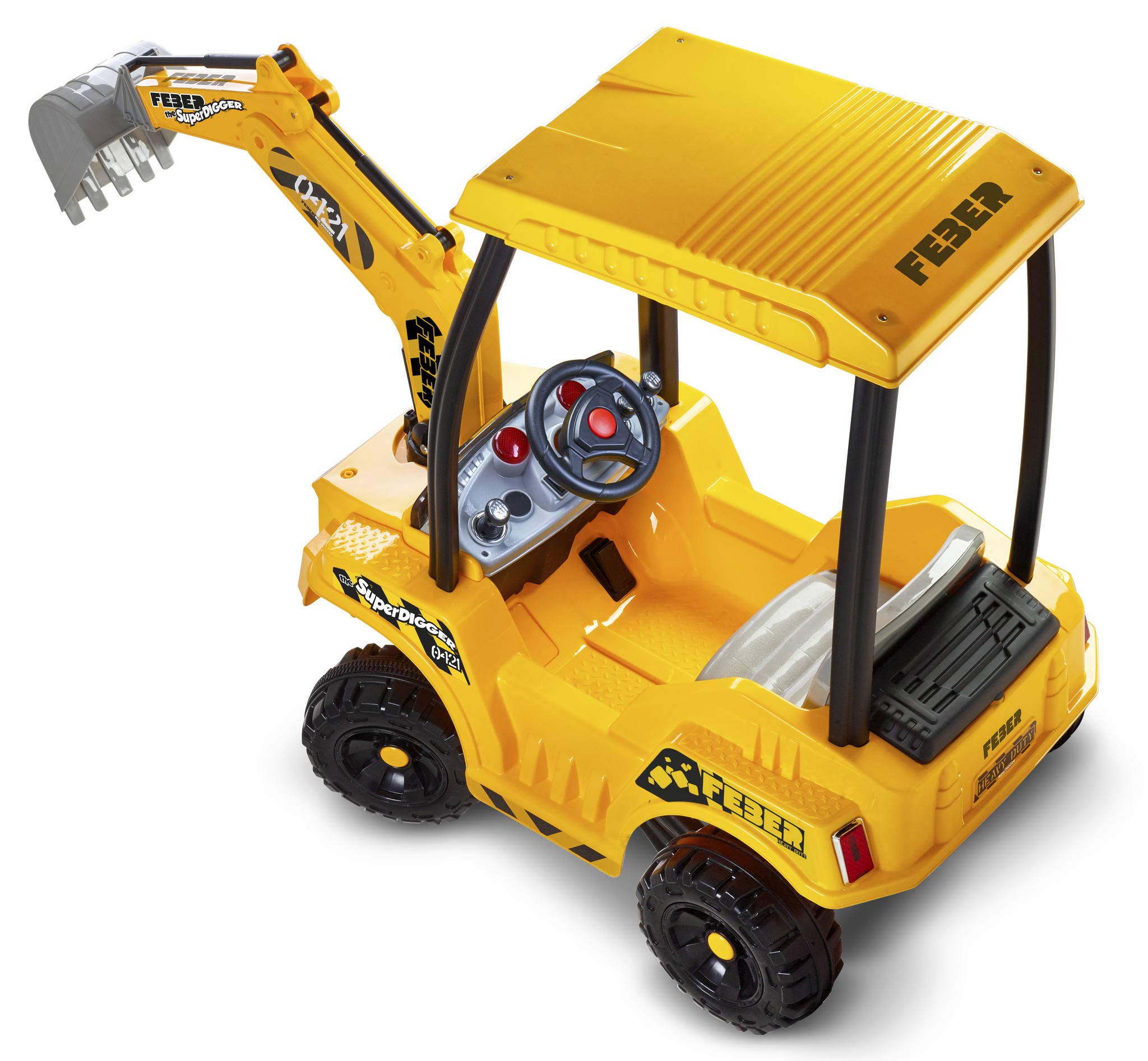 Feber - Super Digger - Pelle à Batterie 12V avec Chargeur Inclus, Détails Réalistes, 3 Leviers pour Changer la Direction de la Pelle, Enfants 3 Ans, Poids 30 kg, Famosa (800012320)