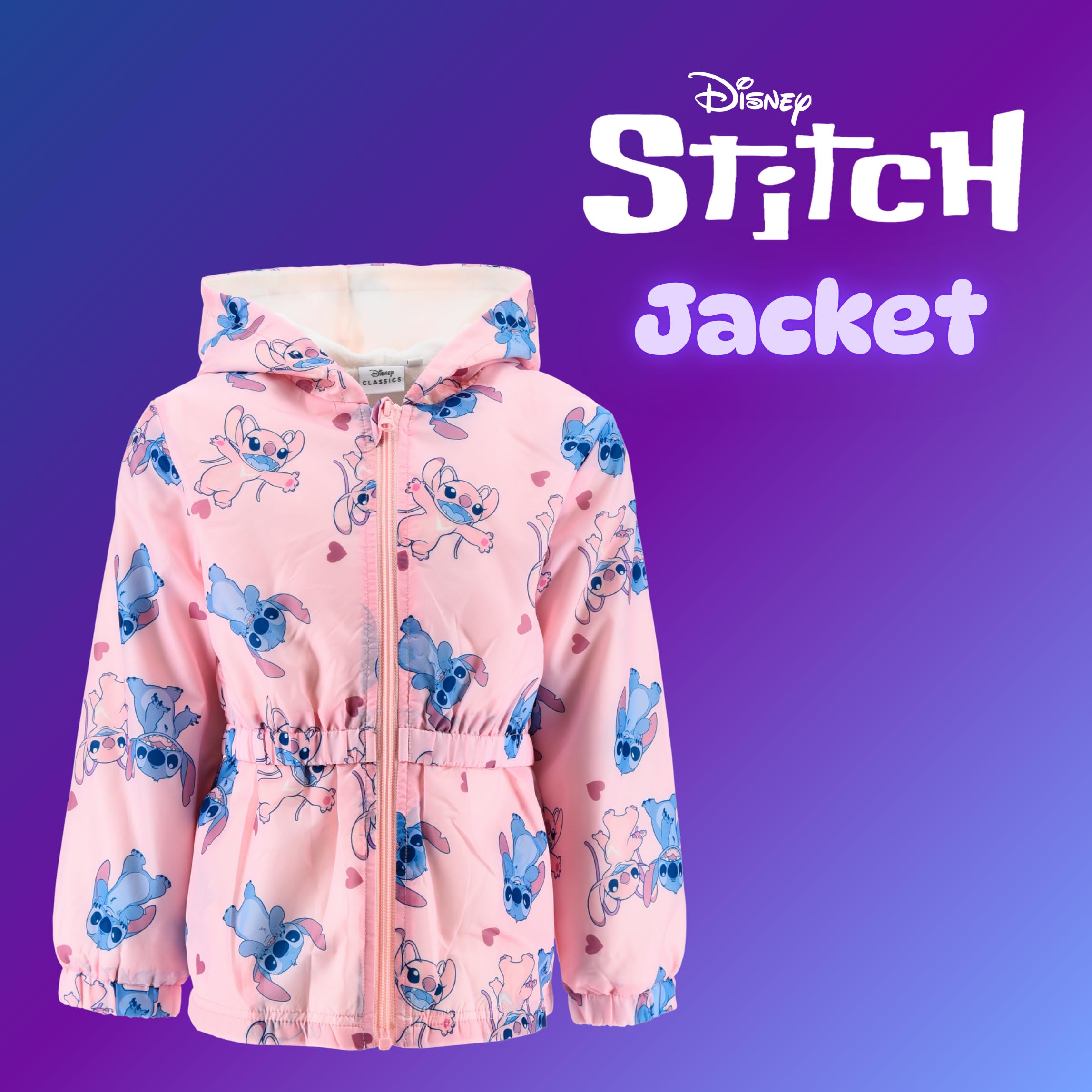 Disney Stitch Veste pour Fille, Sweatshirt au Design Classique Textile Doux, Veste à Capuche 3D pour Filles, Tailles 3 à 8 Ans