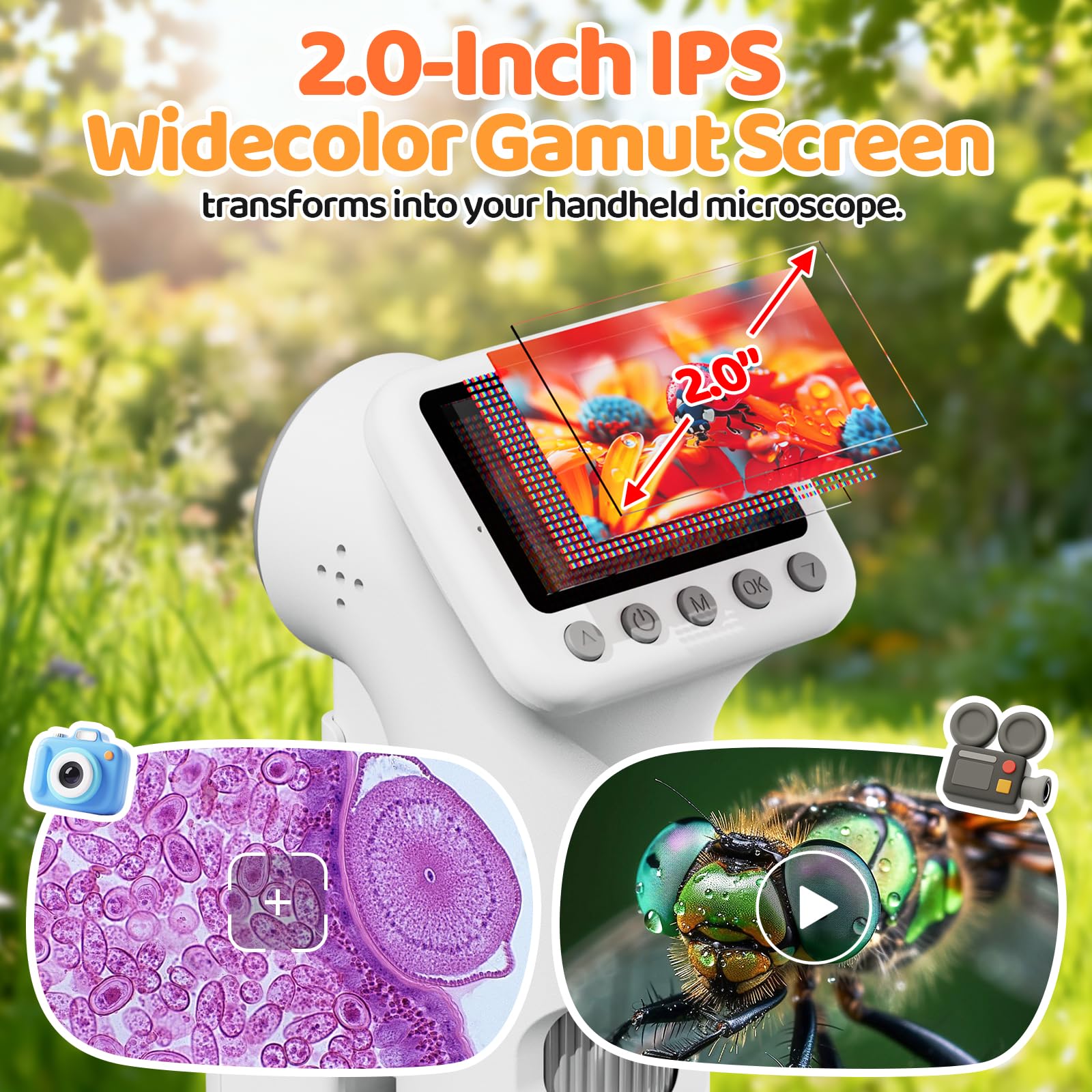 1600X Mikroskop für Kinder, 1080P2,0" IPS-Bildschirm Kinder Mikroskop mit wissenschaftlichen Kits, lustige Kinderspielzeug Geschenke für Jungen & Mädchen von 3-12 Jahren (weiß)