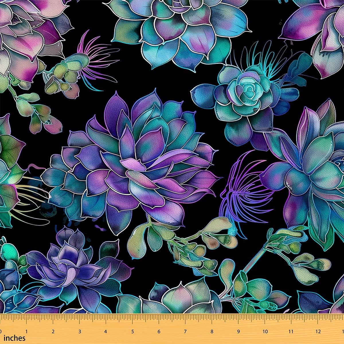 jejeloiu Kids Succulents 3 Yards Fabric by The Yard Watercolor Plant Pattern Decorative Waterproof Outdoor Fabric Garden Themed Upholstery Fabric for Chairs Outdoor Fabric