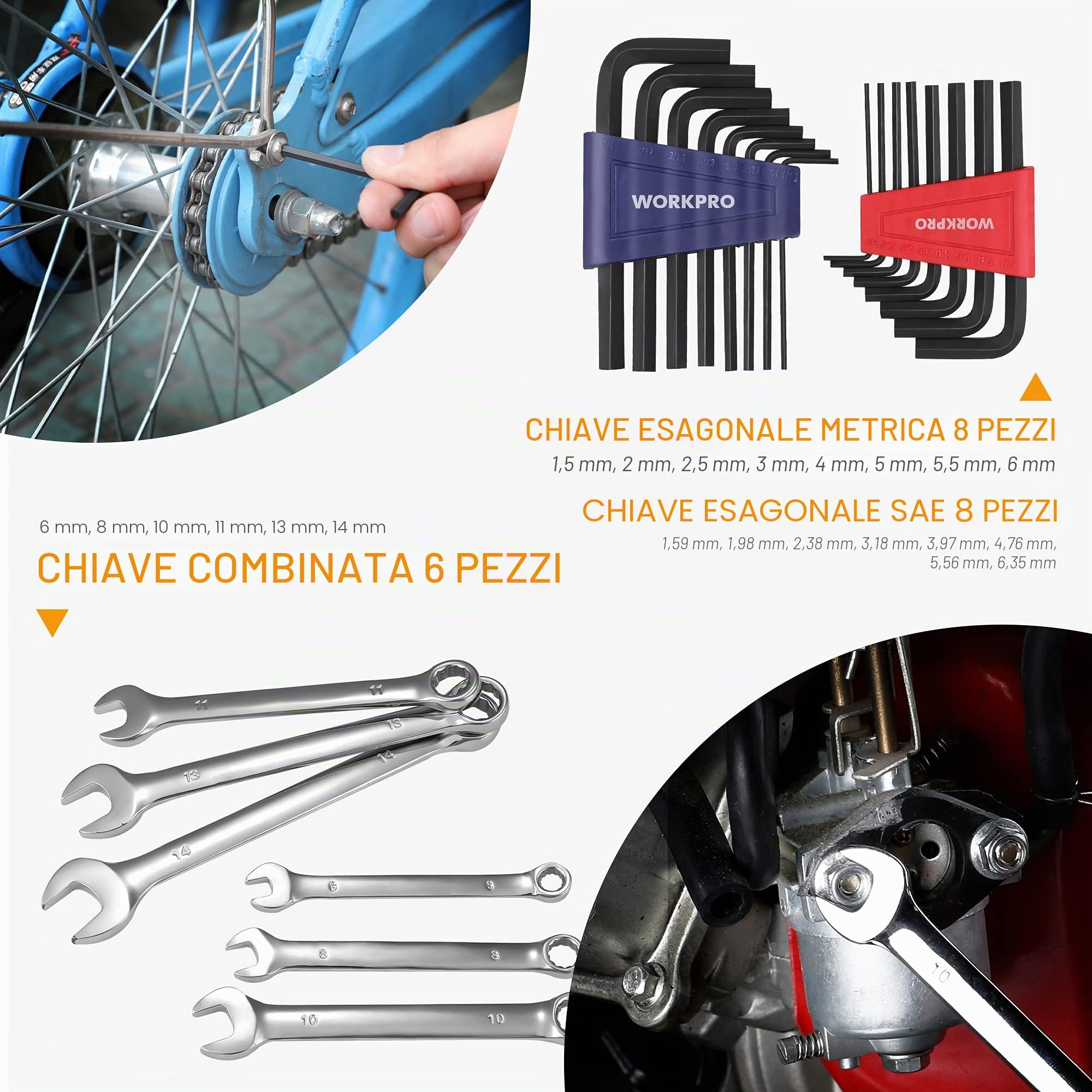 WORKPRO Set Attrezzi da Lavoro, Borsa Porta Utensili 156 Pezzi con Pinza, Chiavi Inglesi, Coltello, Chiavi Esagonali, Cacciaviti, Metro, Seghetto e Martello ecc.