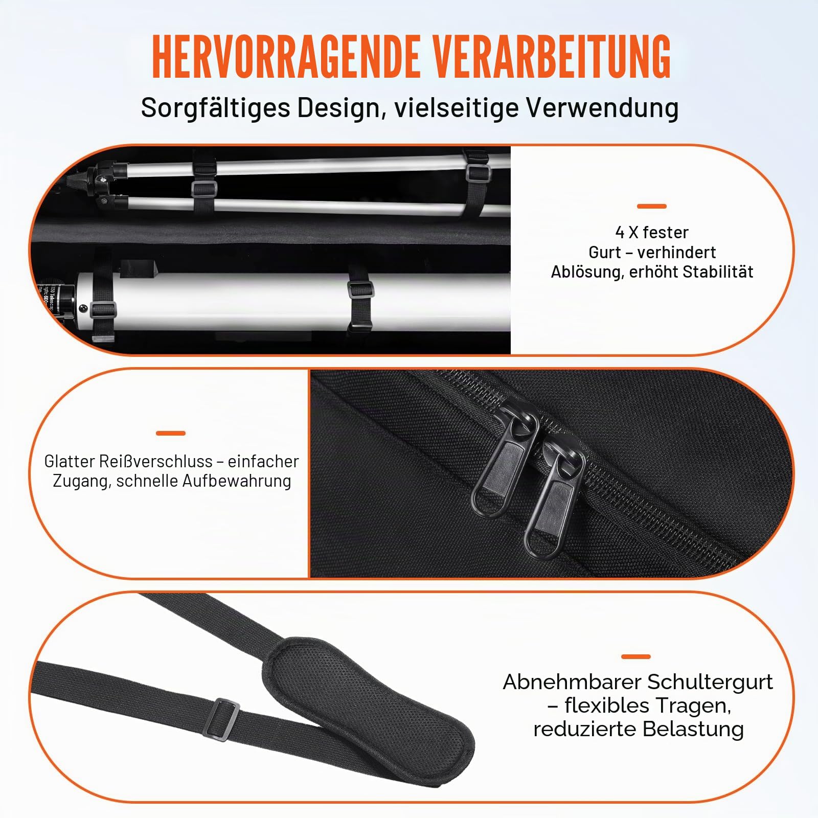 VEVOR Teleskoptasche, 1035 mm, Transporttasche für Teleskope mit festen Schnallen, mehrere Taschen & abnehmbare Trennwand für Teleskope, Teleskop-Tragetasche zur Sicherung von optischem Tubus & Stativ