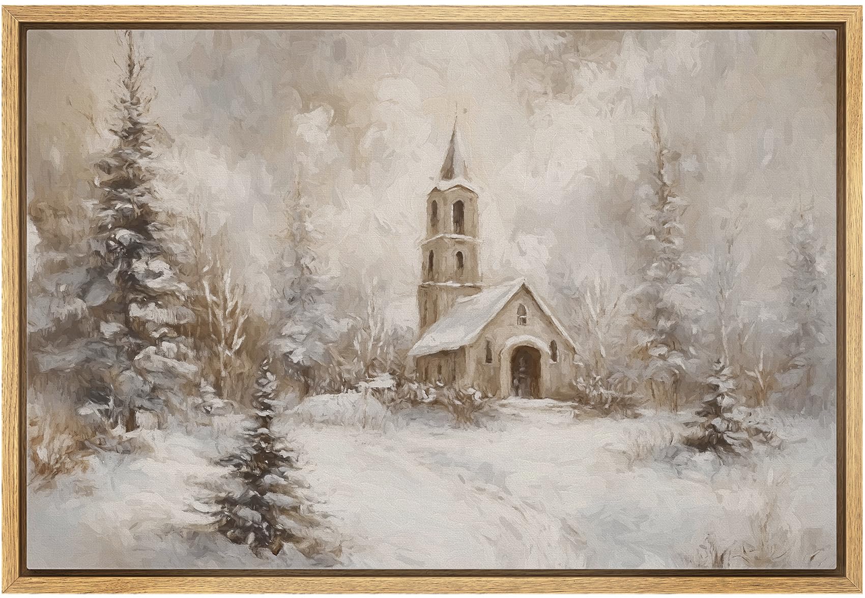 MUDECOR Framed Canvas Print Wall Art Winter Church Scene