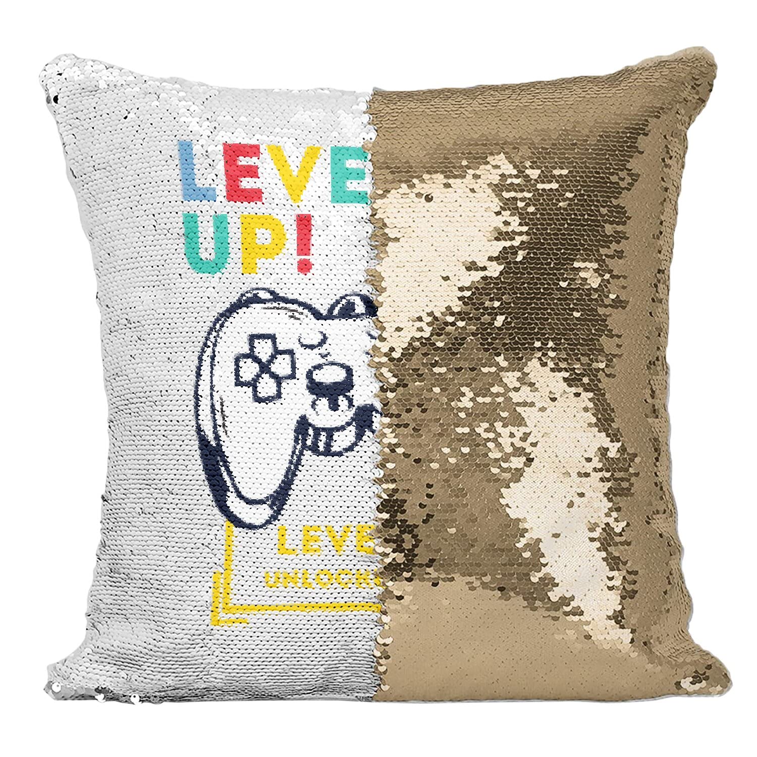 Coussin housse sequin paillettes doré 10 ans anniversaire enfant