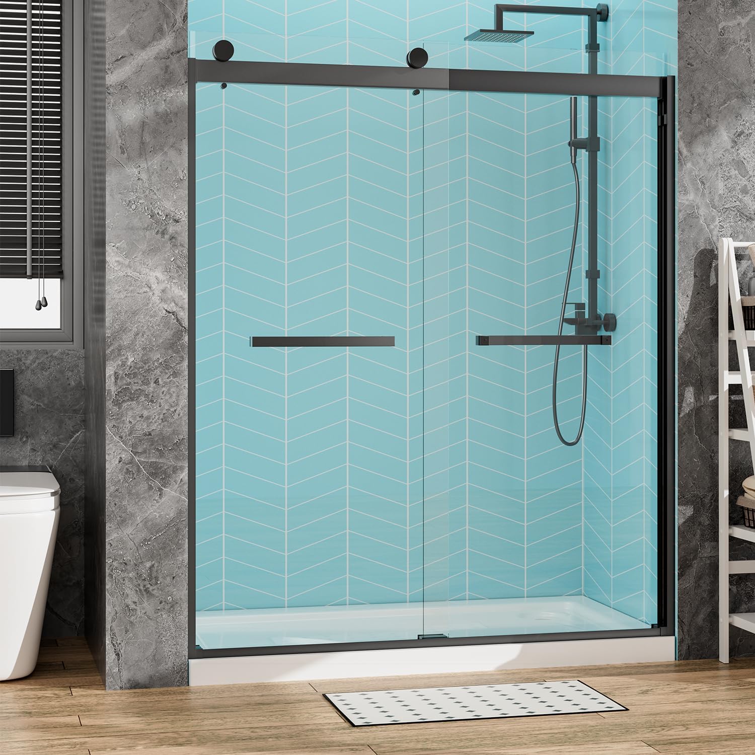 Sliding Shower Door, 57-60" W x 72" H Glass Shower Door, 5/16" (8mm) SGCC Clear Tempered Glass, Quiet Soft-Close, Explosion-Proof Film Nano Coating (Matte Black)