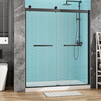 Sliding Shower Door, 57-60" W x 72" H Glass Shower Door, 5/16" 8mm SGCC Clear Tempered Glass, Quiet Soft-Close, Explosion-Proof Film Nano Coating Matte Black