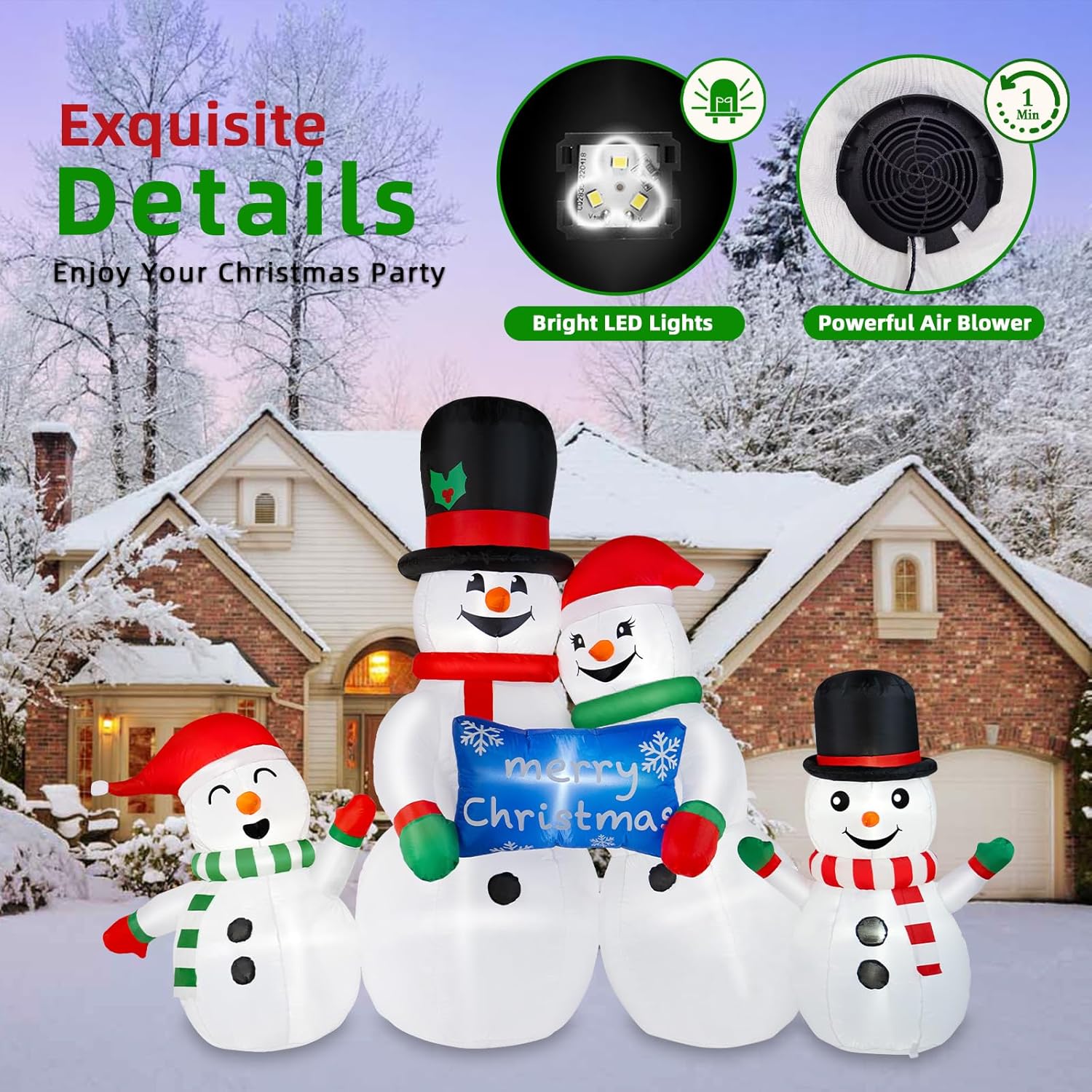 8FT Long Christmas Inflatables Snowman Outdoor Decorations, Christmas Blow Up Snowman Family Inflatable Christmas Decorations Built-in LEDs for Xmas Holiday Party Outdoor Garden Yard Decor