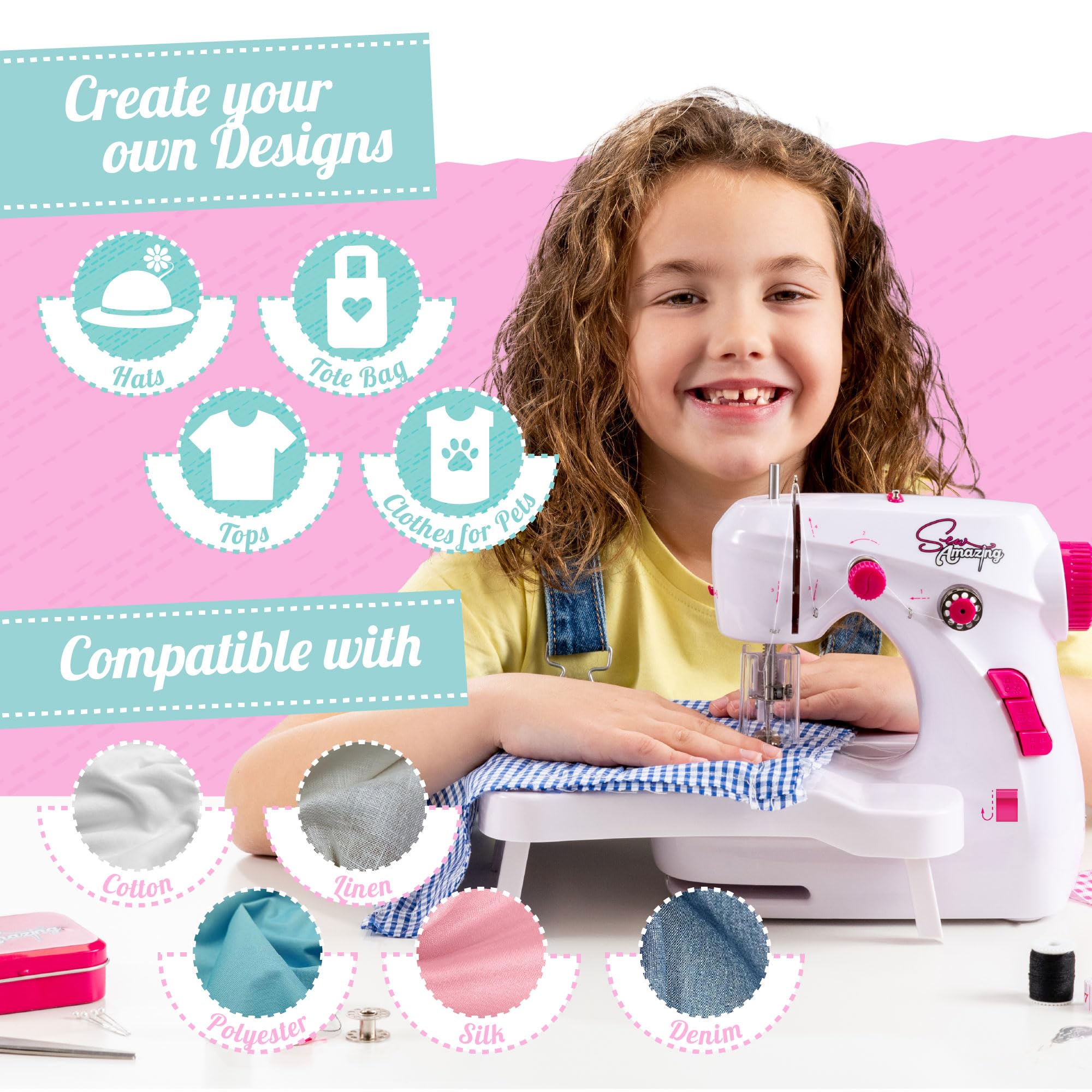 Sew Amazing Workshop, Kids Beginners Sewing Machine with Extendable Table, Accessories Included - Image 4