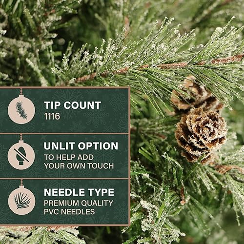 Miniatura 69 de Fraser Hill Farm Árbol de Navidad artificial flocado de abeto búfalo de 6.5 pies con doble luces LED multicolor y blanco cálido y soporte, árbol LED