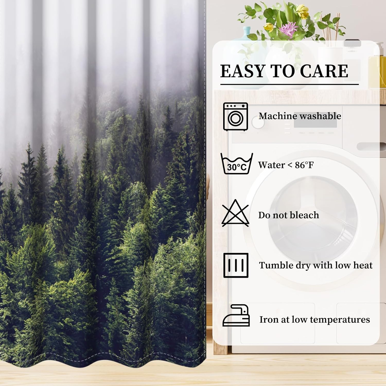 AOFOTO Forest Landscape Window Curtain Panels, Misty Pine Tree Print Black Out Curtains for Bedroom Windows Nature Foggy Mountain Drapes for Living Room Dining Room Home Decor 42x84 Inches, 2 Panels