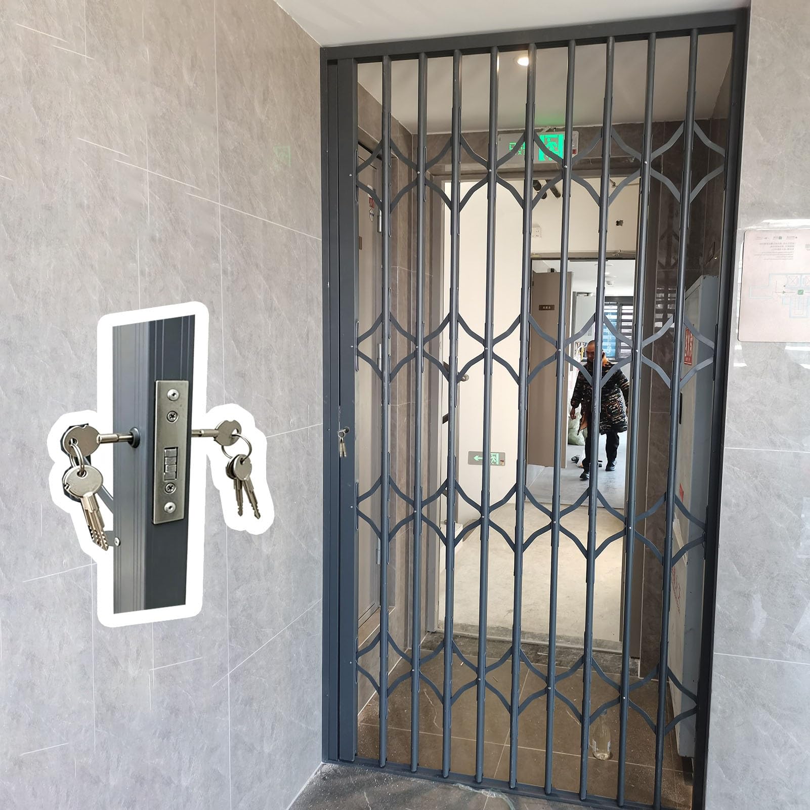 Garde Corps Fenetre Barre Antivol Verrouillable pour Porte D'escalier, Grilles de Sécurité Rétractables Grises Fenêtres Hautes, Grilles Protection Antirouille Portail Enfant