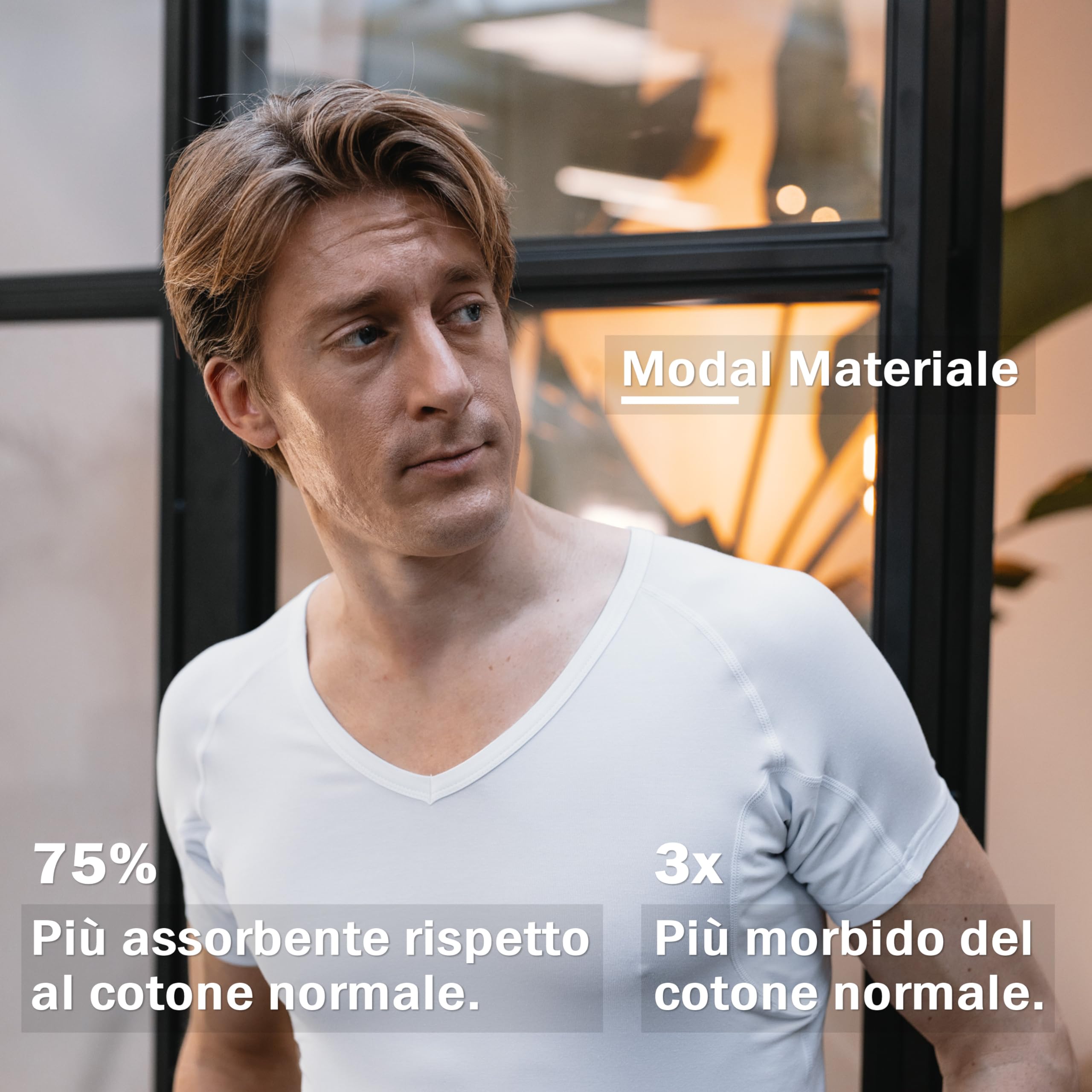 Fibershirts® Maglia Anti Sudore - T-Shirt Contro Le Macchie di Sudore - Canotta antisudore - con ArmPads PRO e Trattamento Silver - Uomo - Scollo a V