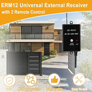 ERM12 Universal External Receiver with 2 Remote Controls Compatible with TOPENS Door Openers, for Automatic Swing Sliding Gate Opener and Garage Door Openers
