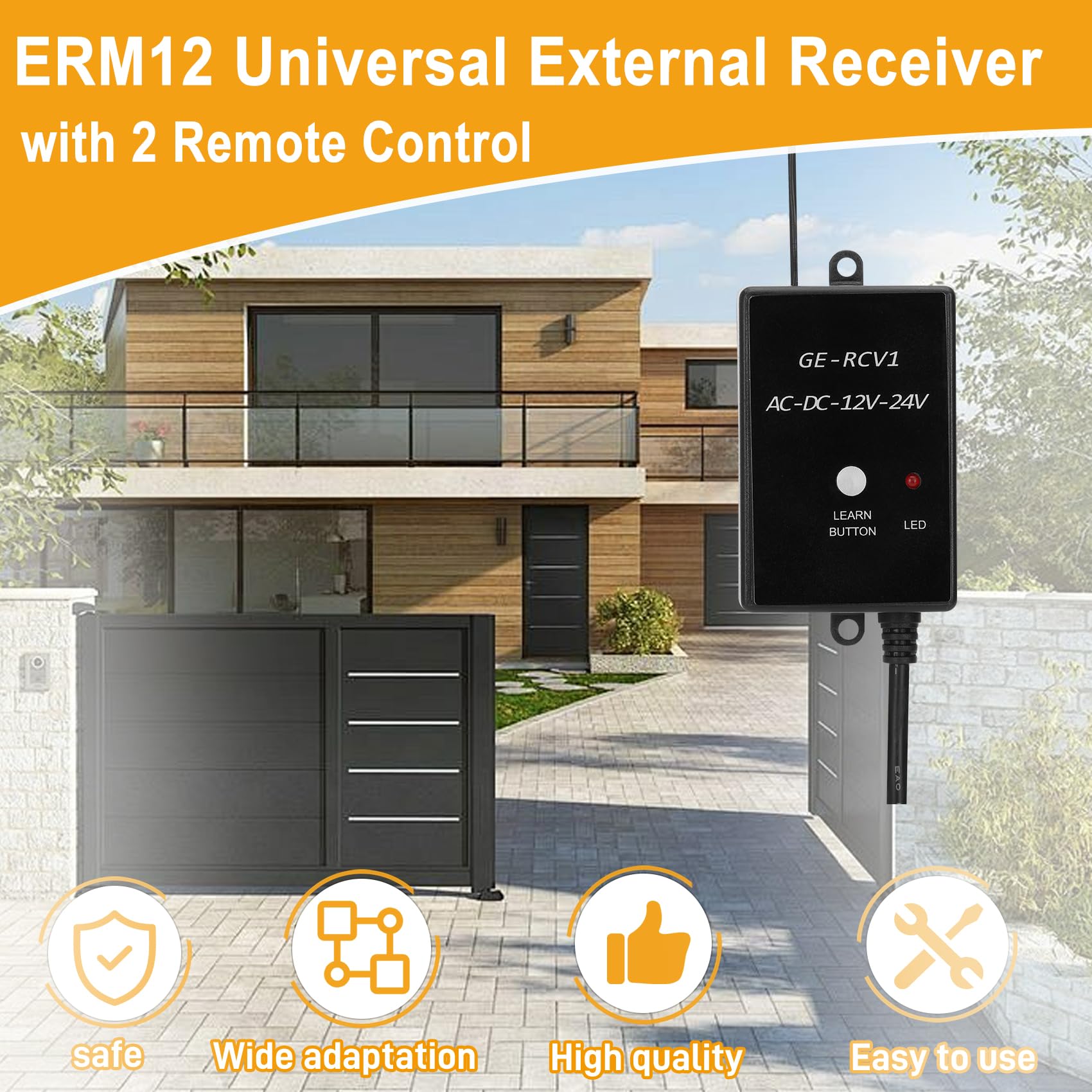 ERM12 - Receptor externo universal con 2 mandos a distancia | Compatible con abridores de puertas TOPENS, para abridores automáticos de puertas correderas y abridores de puertas de garaje
