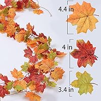 Vista 6 de Mizii 2 Strands Artificial Maples Vines Garland 79" Fake Vine Silk Maple Leaves Faux Hanging Fall Garland for Fall Decor Thanksgiving Porch Mantle
