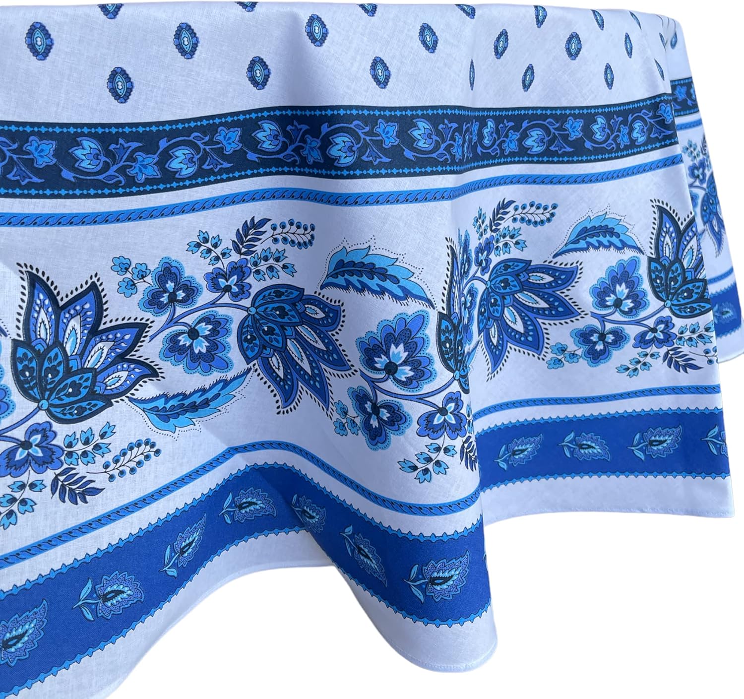 68" Round Lisa White Cotton Coated Provence Tablecloth by Le Cluny