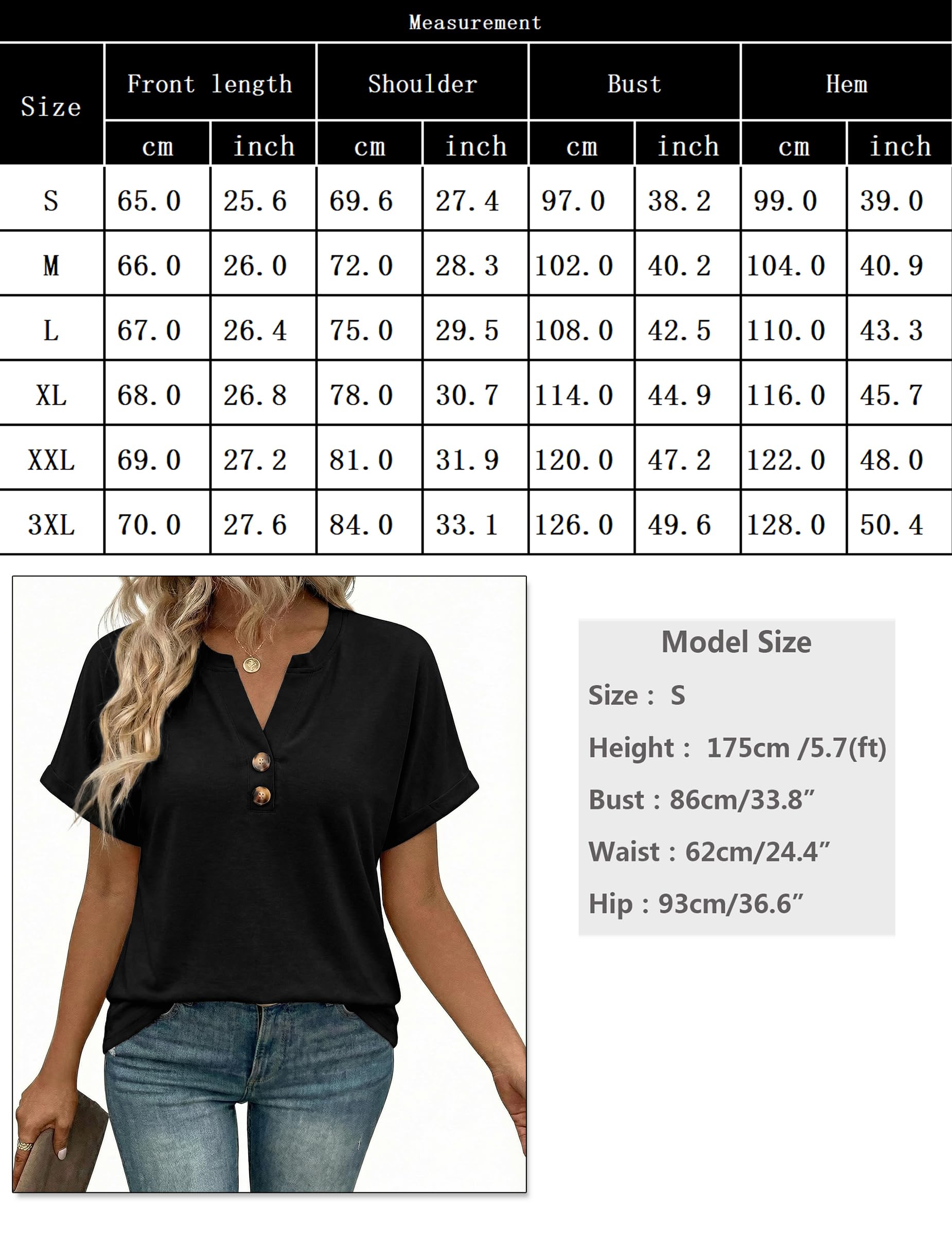 Litherday Camiseta para Mujer de Manga Corta con Escote en V y Detalle de Botones Blusa Casual Camiseta Básica Suelta para el Verano