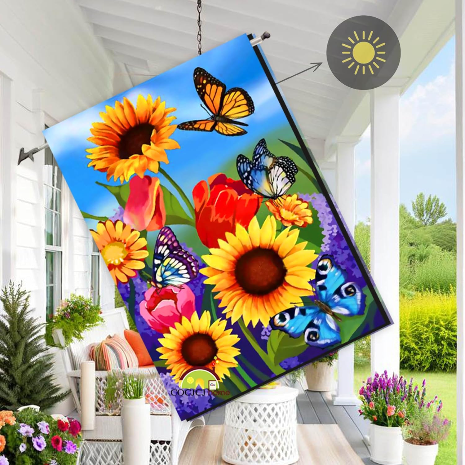 large Garden Flag 28x40 Double Sided sunflower spring flag, monarch Butterfly Floral Flower Welcome Garden Yard House Flags Outside House Spring Summer Décor