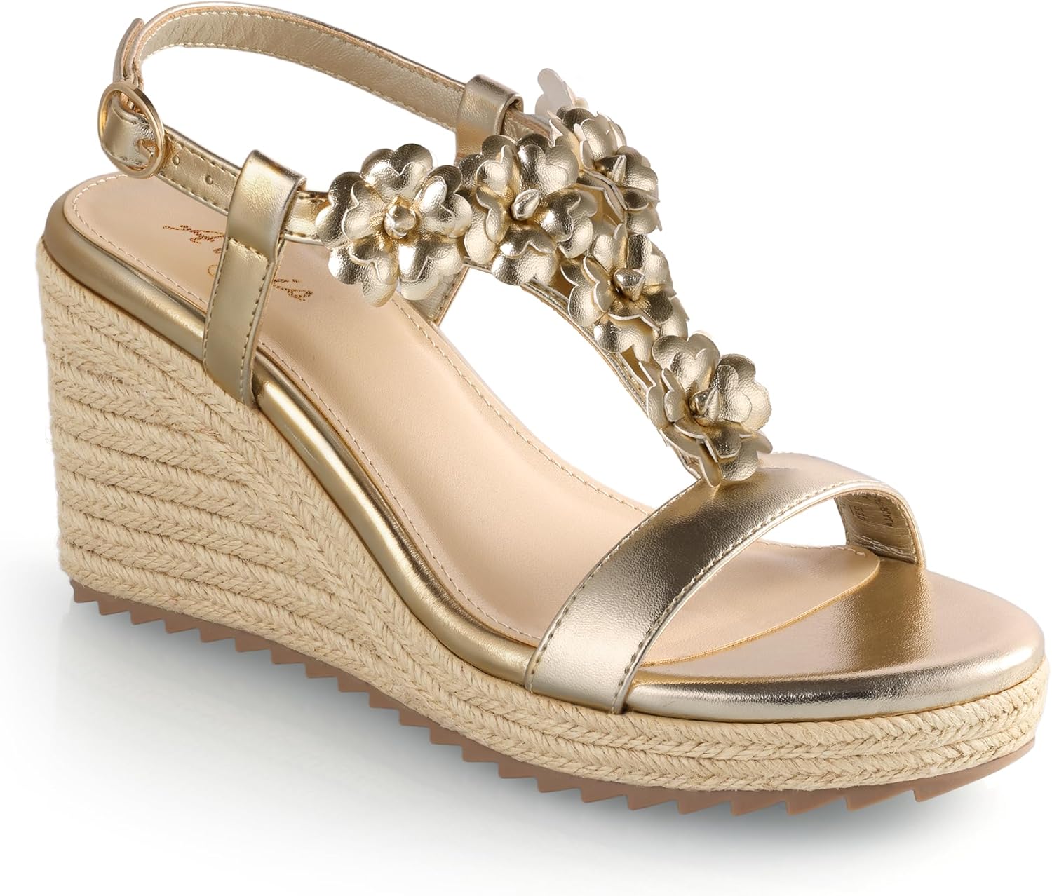 Ankis Wedge Sandals for Women, Espadrille Womens Wedge Sandals Comfortable Open Toe Flower T Strap High Heel Wedges for Women Dressy Summer -3.4Inch