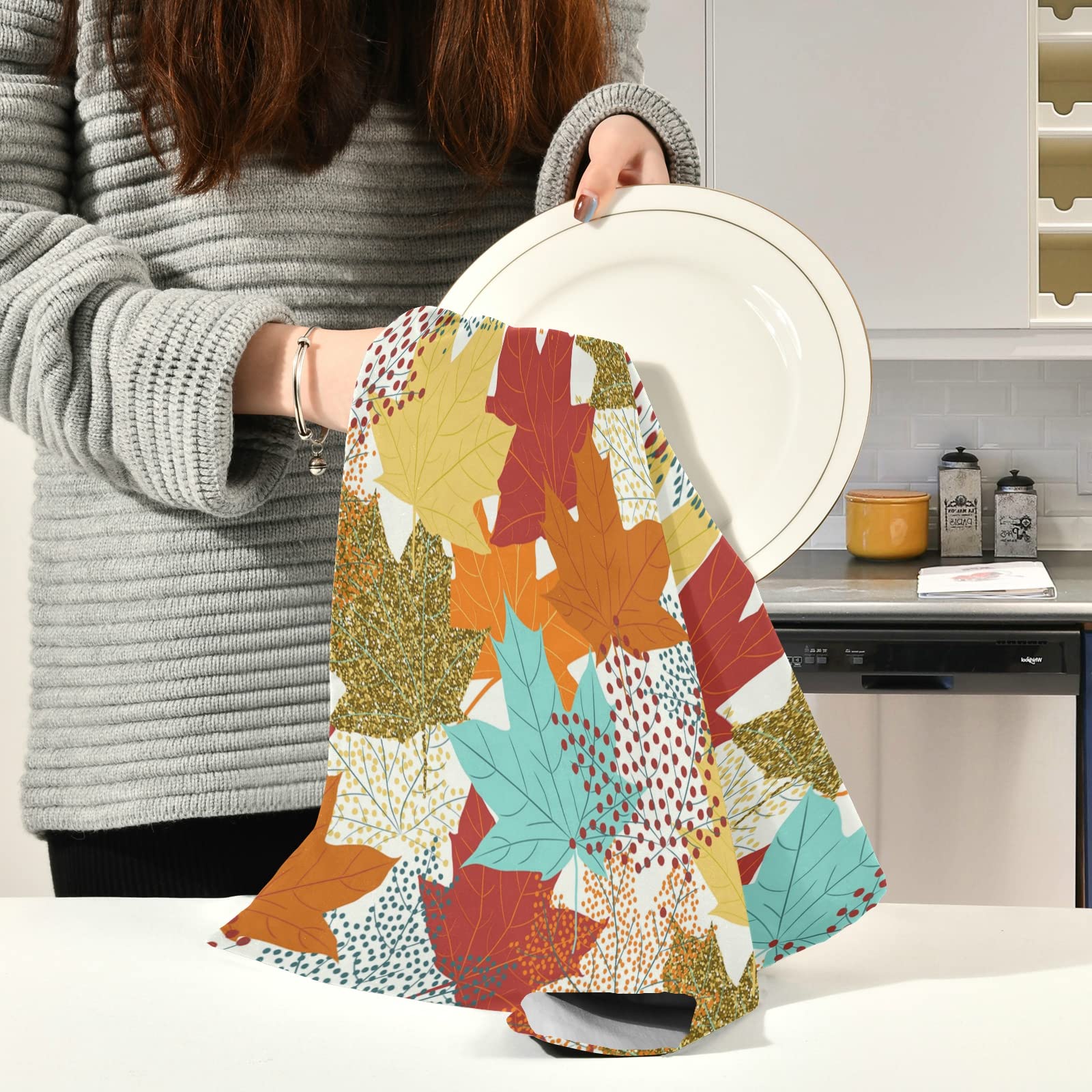 XCHI Set 2 Strofinacci Da Cucina Con Gnomo E Foglie D'Acero | 45,7 X 66 Cm, Asciugamani Decorativi Multiuso, Lavabili