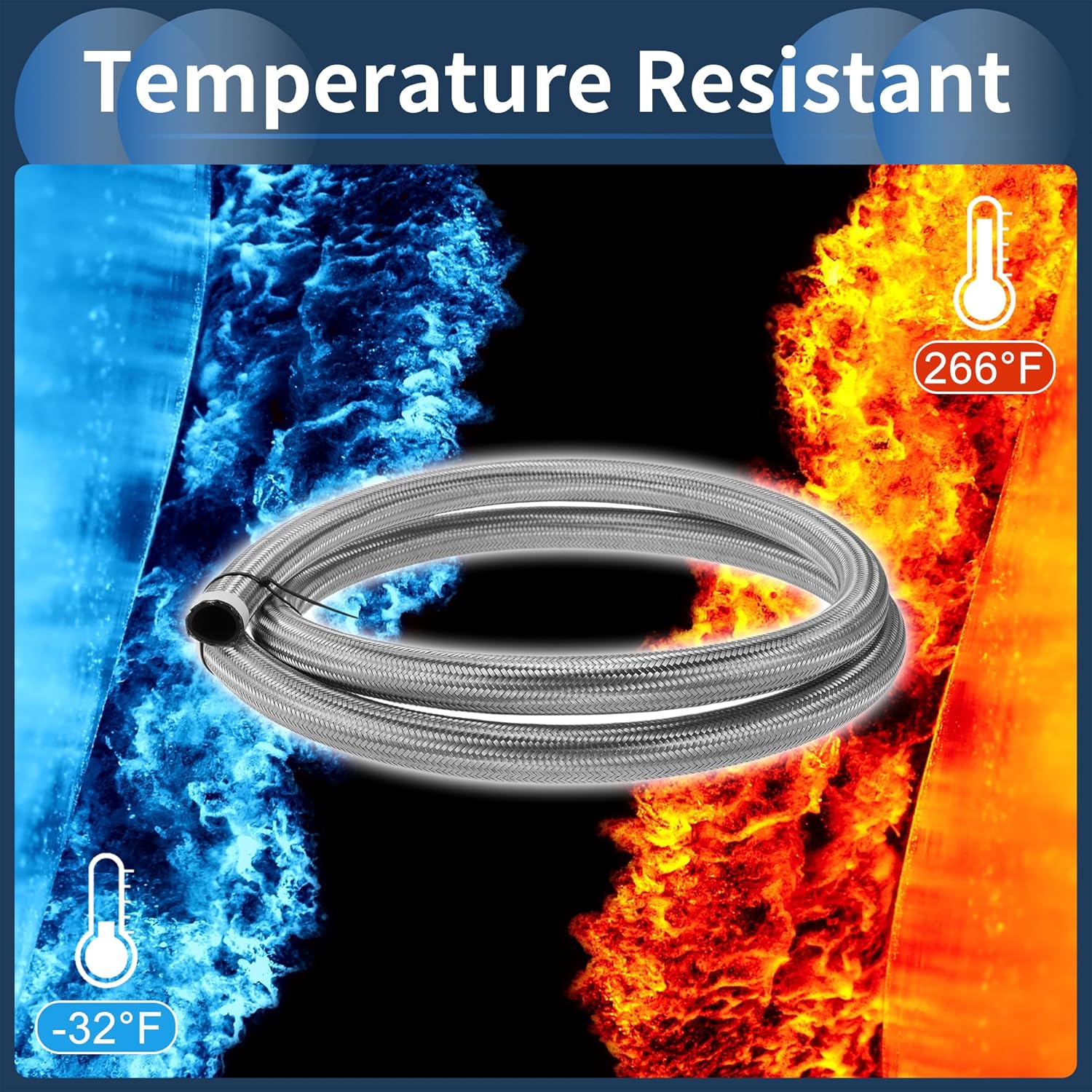 AN16 Fuel Line Hose 7ft 7/8"ID Fuel Hose 11/7"OD for Car CPE Rubber Stainless Steel Braided Vacuum Hose Silver Tone