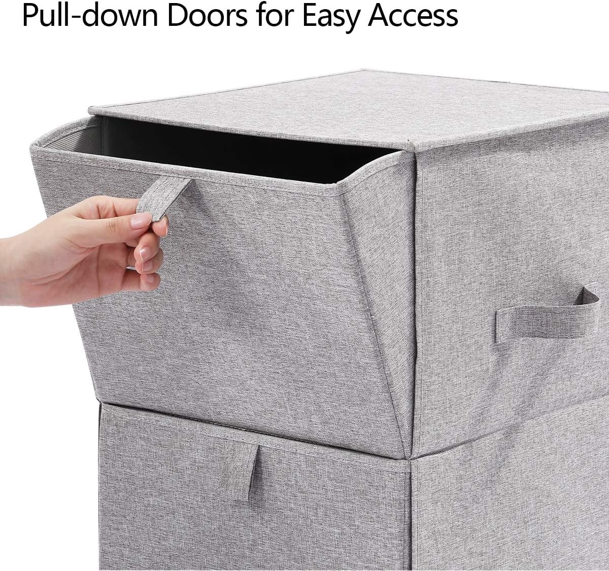 HOONEX 2 Tier Collapsible Storage Bins, Storage Organizer with 2 Drawers and Carrying Handles, Free Standing, for Closet, Clothes, Toys, Diapers, Home, Office, Light Grey