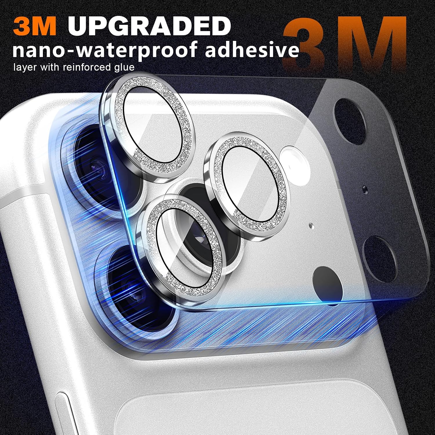 2 Pack for iPhone 17 Pro Max Camera Lens Protector,Bling Tempered Glass 9 Hardness,Anti-Scratch High Definition Camera Screen Protector (Silver)
