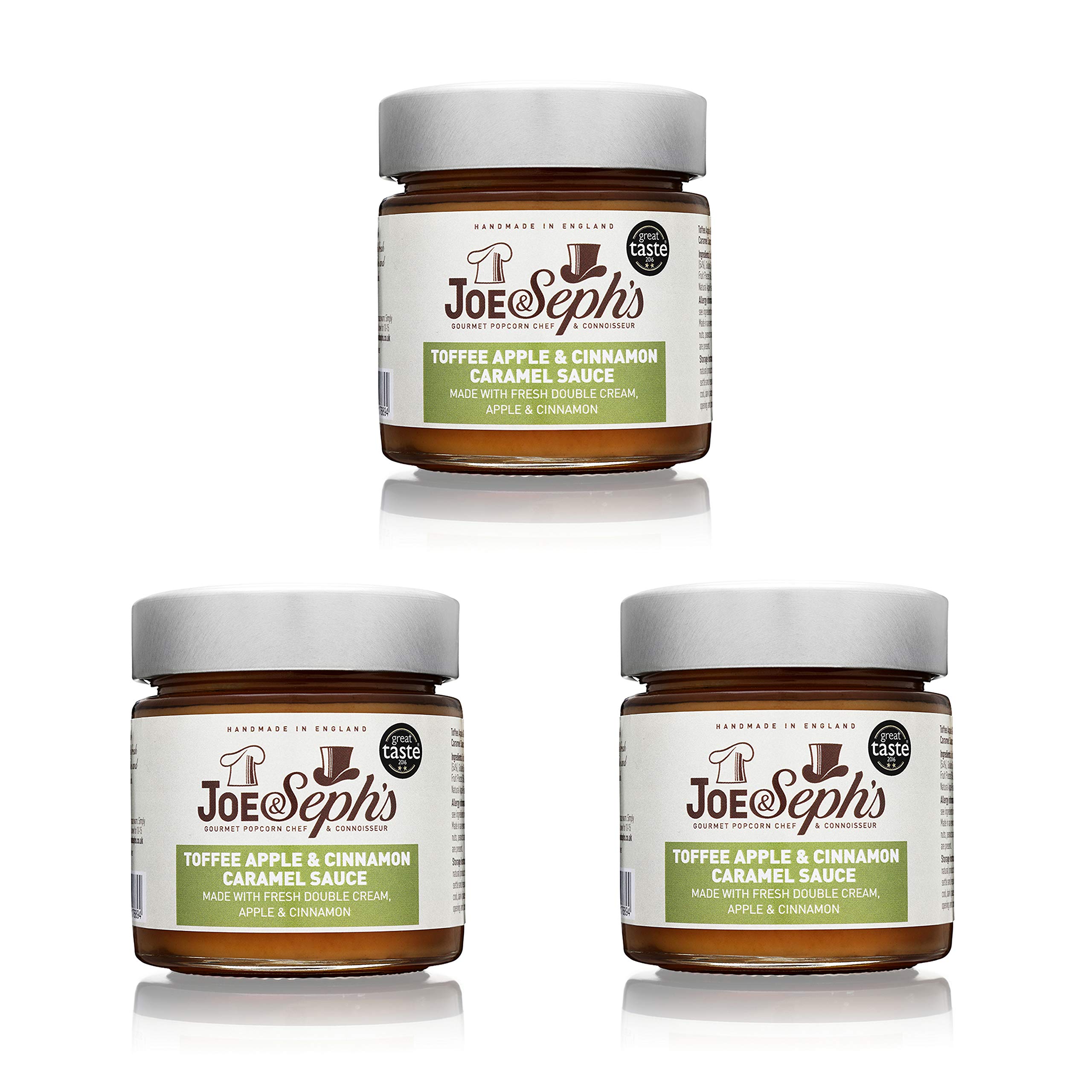 Joe & Sephs Toffee Apple and Cinnamon Caramel Sauce (3x230g)| 2 Star Great Taste Award Winner, Caramel Drizzle, Ice Cream Sauce, Caramel Sauce for Coffee, Vegetarian, Home Baking, Cakes