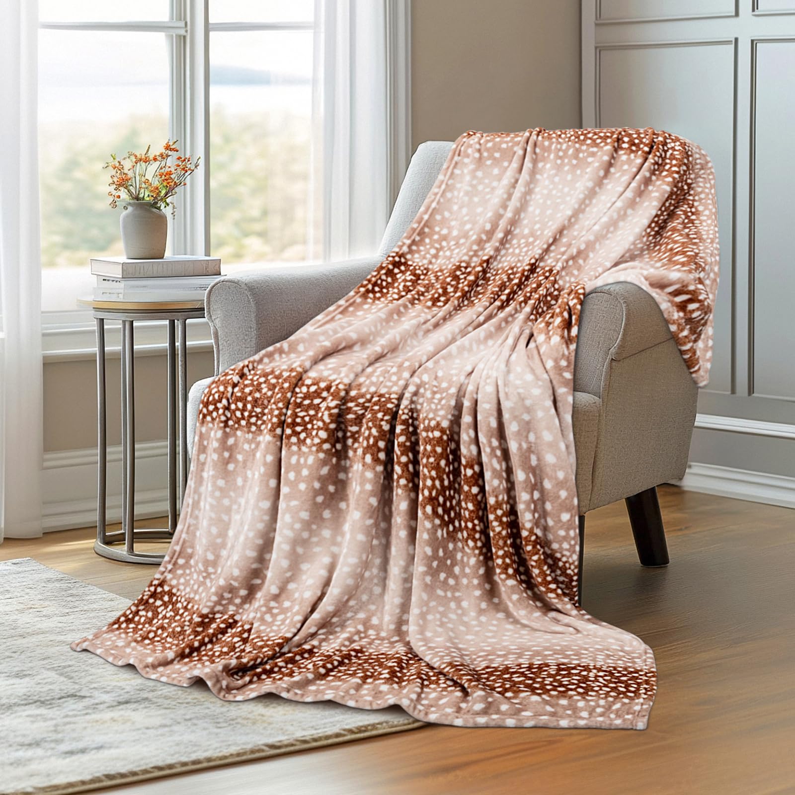 Zltegako Flannel Fleece Animal Print Throw Blanket, Deer Hide