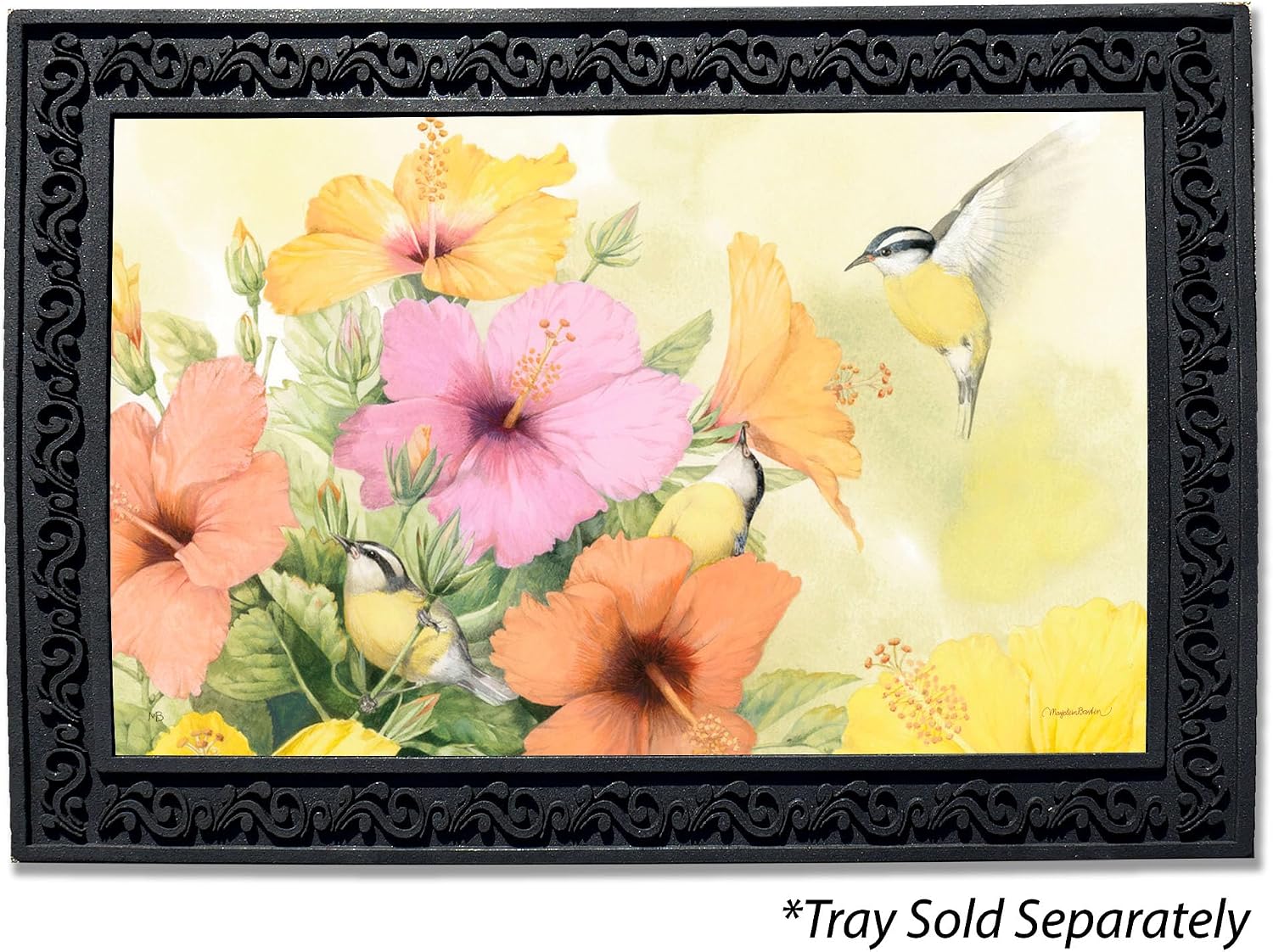 Flagology.com, Marjolein Bastin Hibiscus Doormat - 18" x 30", Outdoor/Indoor, Heavy Duty Recycled Rubber, Non-Slip Backing, Officially Licensed Marjolein Bastin, Spring, Summer