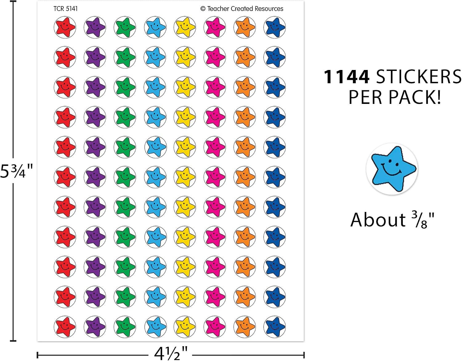 Teacher Created Resources Mini Stickers Valu Pack, Smiley Stars (5141)