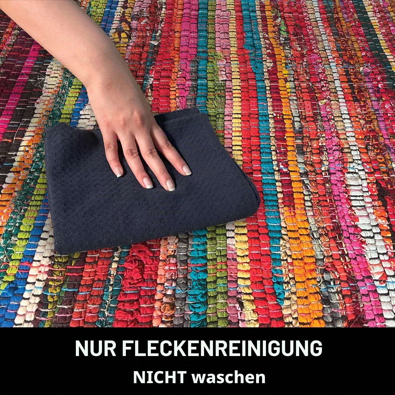 Chardin home - Umweltfreundlicher Teppich aus 100% recycelter Baumwolle, bunter Chindi-Teppich, 60 x 180 cm, Mehrfarbig