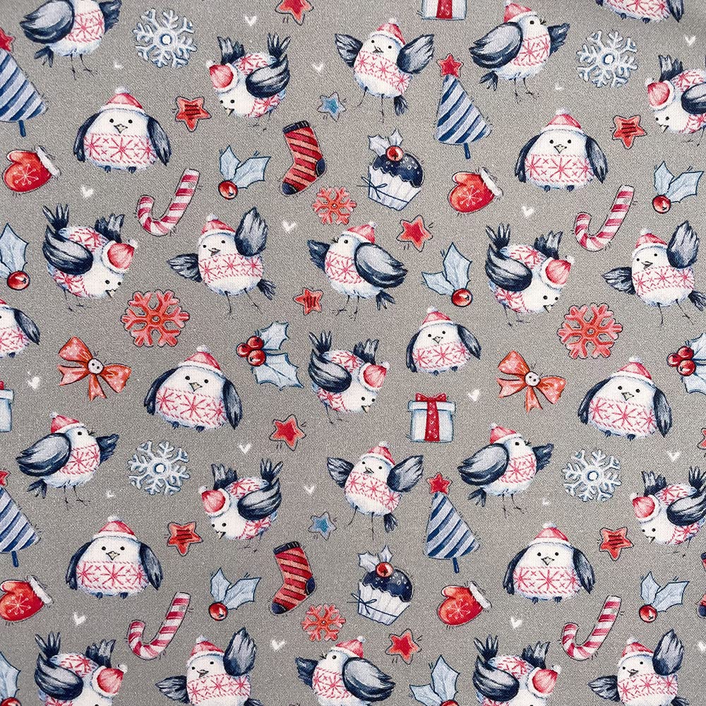 Discover Lifestyle & Fashion Fabrics Robins Silver 100% Cotton Christmas Xmas Crafty Prints For Children Kids Crafts Quilting Fabric Material | 55" - 140 Cm Wide (Per Quarter, )