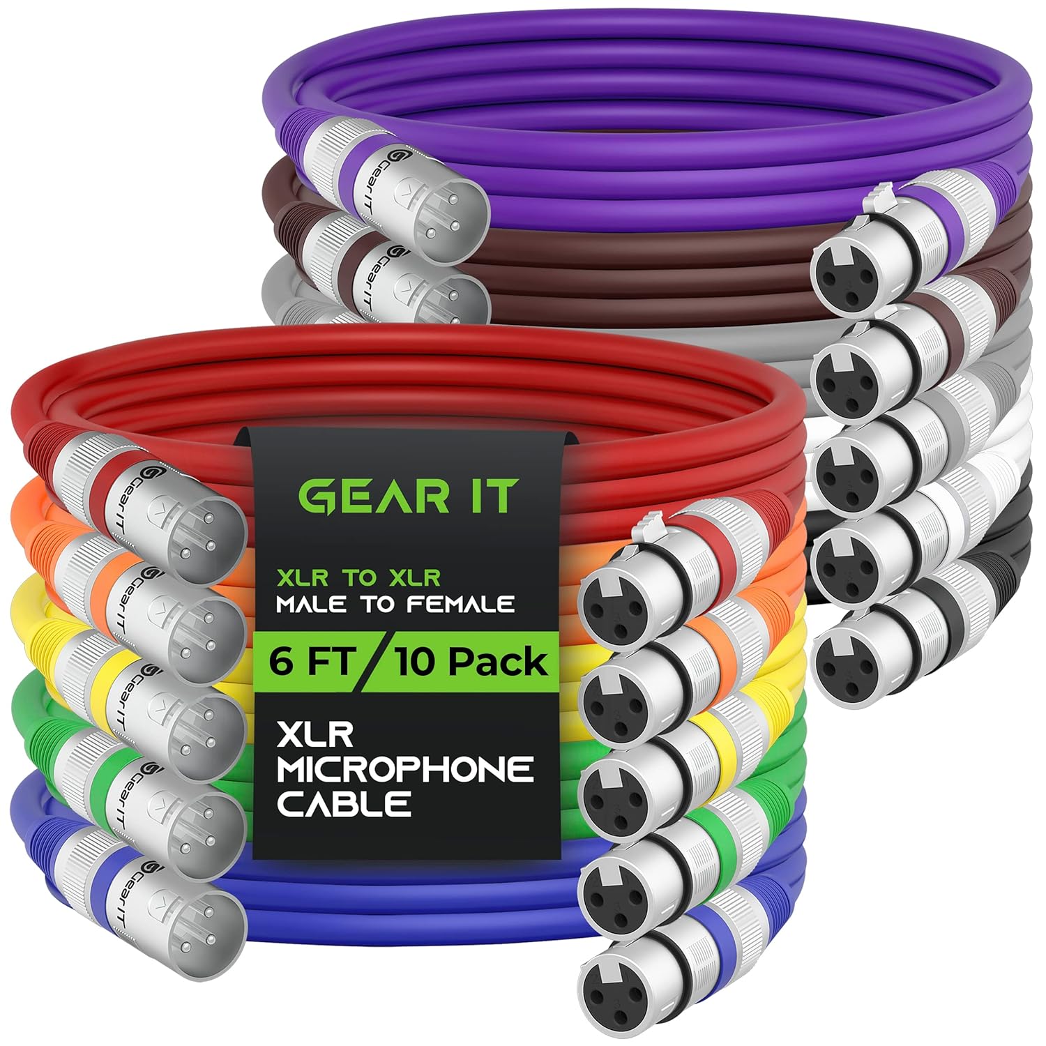GearIT XLR to XLR Microphone Cable (6 Feet, 10 Pack) XLR Male to Female Mic Cable 3Pin Balanced