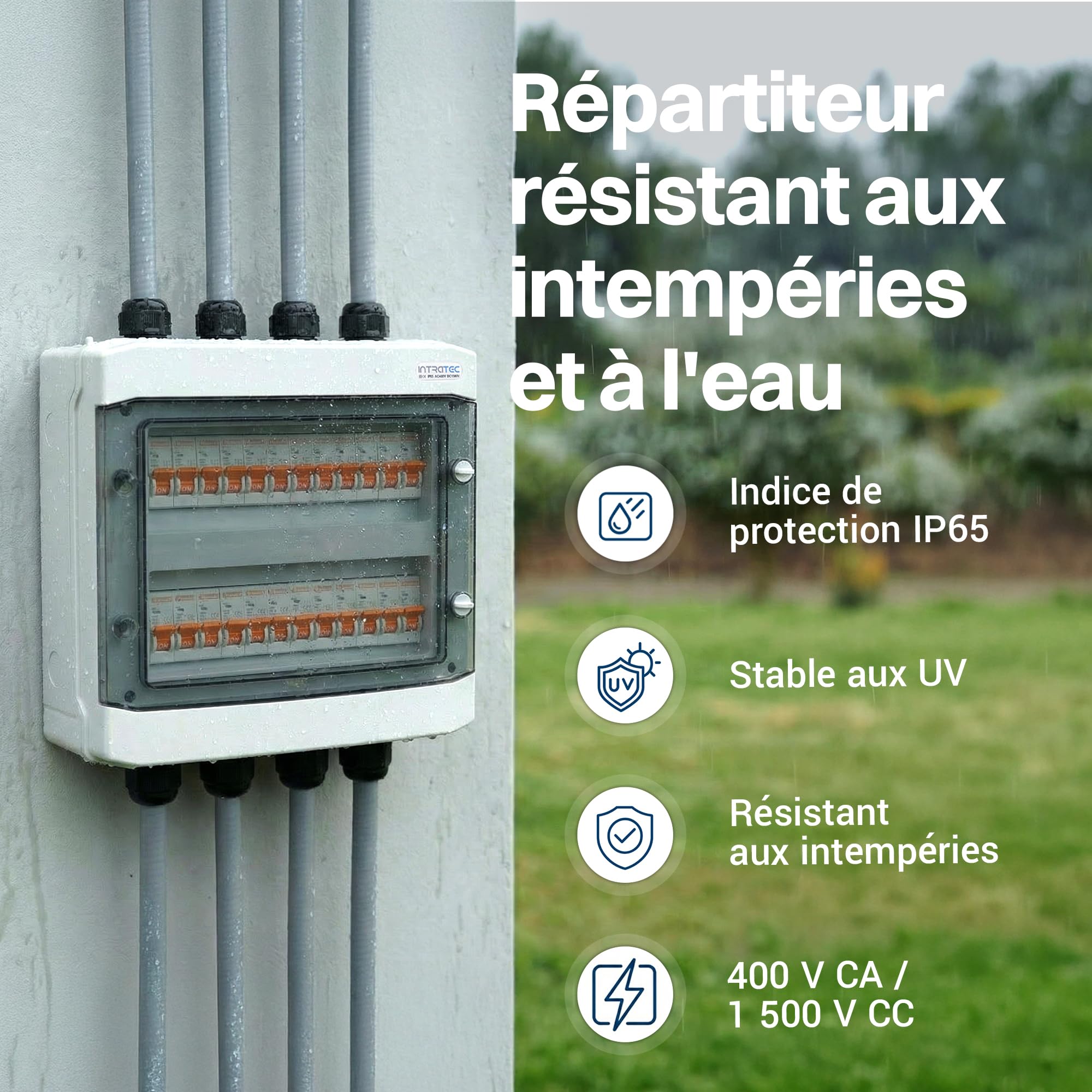 Intratec Coffret de Distribution en Saillie 2 Rangée IP65 – Coffret Électrique pour 24 Modules DIN – Enceinte Étanche Extérieur Garage Cave Jardin – 400VAC 1500VDC – 318 x 384 x 144 mm