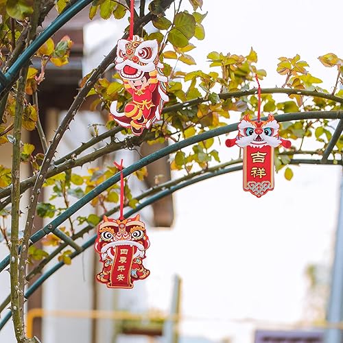 Miniatura 4 de Mikikit Decoraciones de año nuevo chino, 12 piezas de adornos de borla colgante rojo del año 2024 para festival de primavera, adornos de árbol de