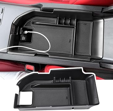 EDBETOS Center Console Organizer Tray متوافق مع Toyota Camry XLE XSE 2018-2024 و Camry LE SE 2020-2023 2024 Accessories Armrest Secondary Storage Box ABS Insert Tray، Fit Dual USB Ports، Black