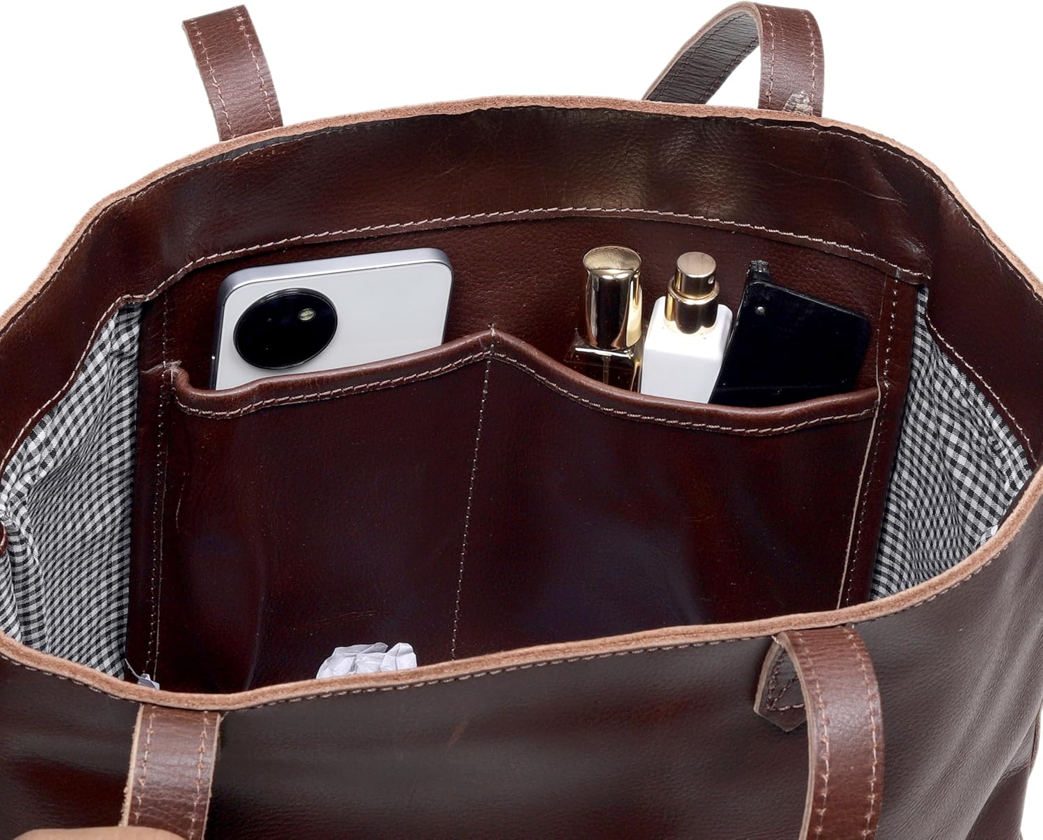 Genuine Leather Tote Bag for Women – Large Shoulder Handbag, Vintage Brown Purse, Stylish Work & Travel Tote Fits Laptop (Victoria Dark Brown) - Image 4