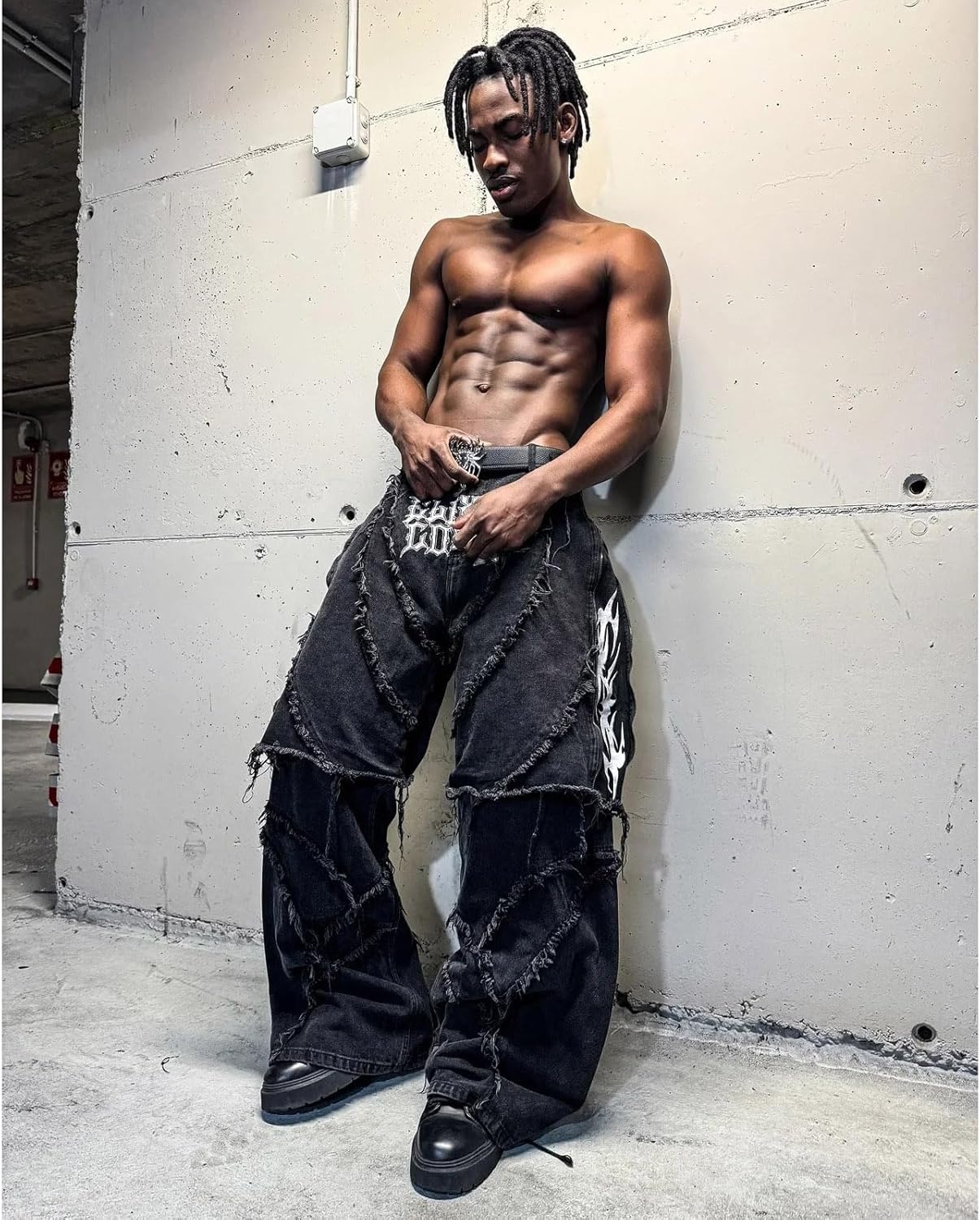 Men's Hip Hop Splicing Wide Leg Y2K Jeans Women's Gothic Zipper Splicing Straight Tube Loose Embroidered Edge Pants