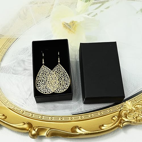 Vista 6 de 14K Gold Plated Silver Rose Gold Teardrop Filigree Dangle Earrings Lightweight Leaf Drop Earrings for Christmas Gift