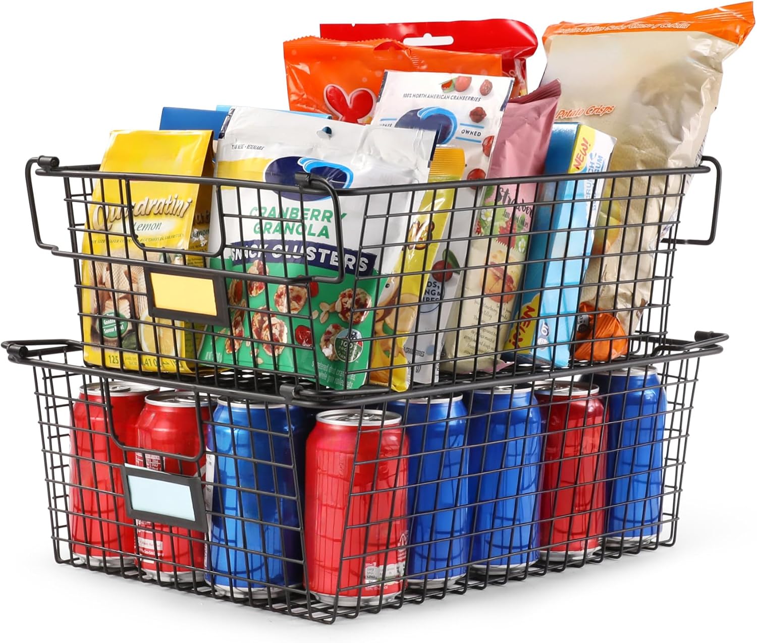 4 Pack [ XXXL Large ] STACKABLE Wire Baskets for Organizing - Pantry Storage and Organization Metal Bins for Produce, Food, Fruit - Kitchen Bathroom Closet Cabinet, Countertop, Under Sink Organizer
