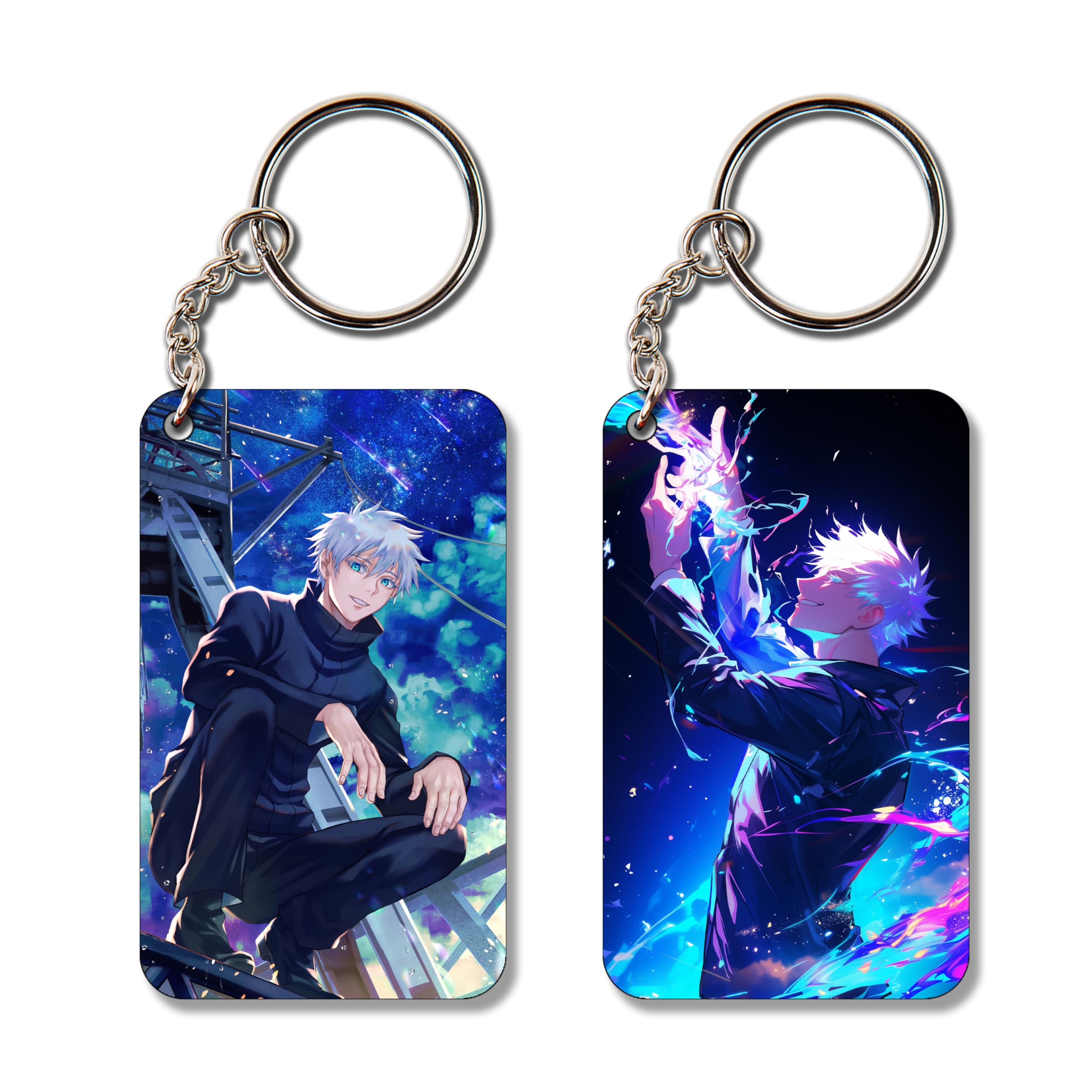 Wood 2 Combo Chabi Ring Satoru-Gojo Key Chains For Anime Fans, For Gifting, Bike, Scooty, Bags, Car Key Chain,Multi-Coloured