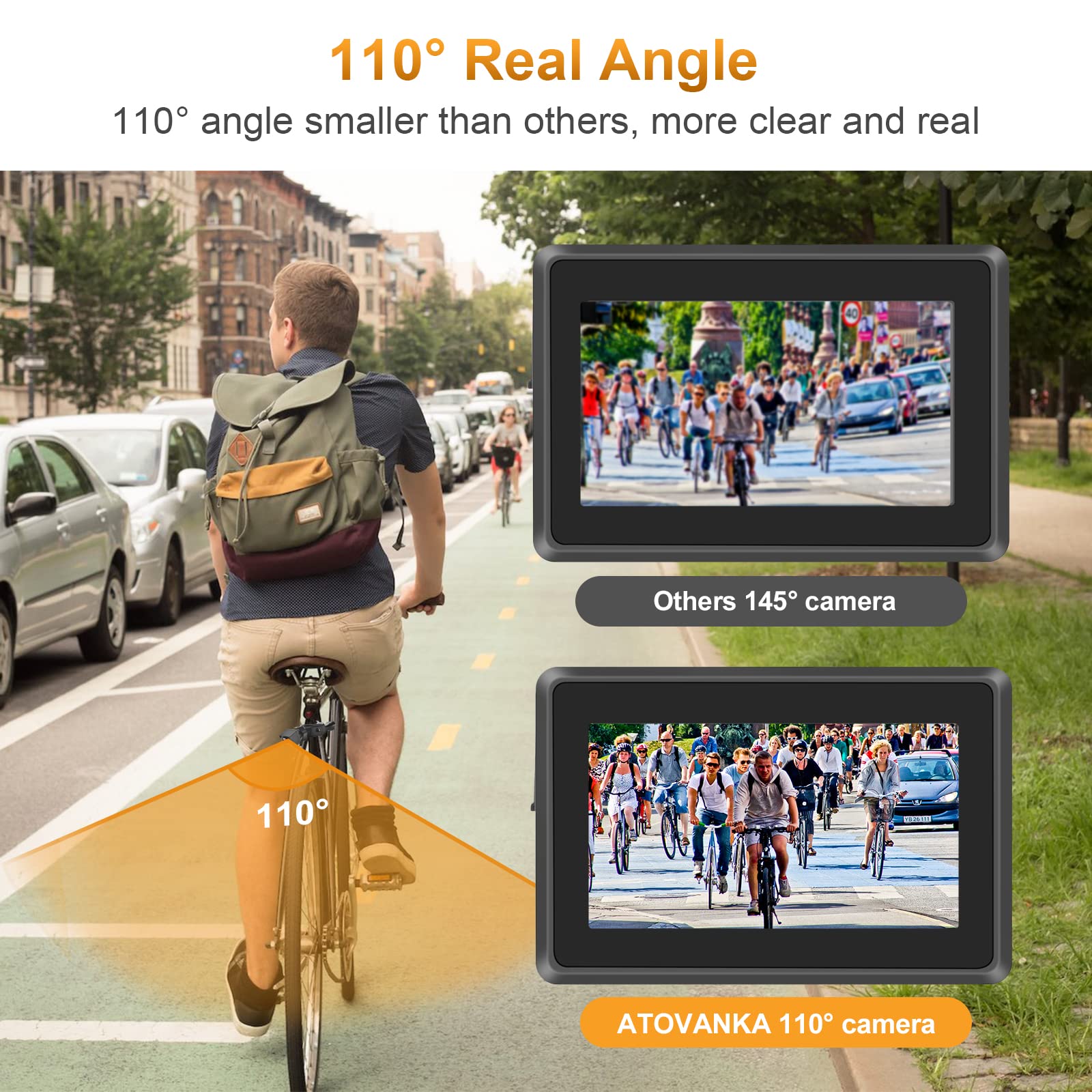 Cámara de Visión Trasera para Bicicleta Con Espejo Retrovisor y Monitor HD de 4.3 Pulgadas, Visión Nocturna a Color