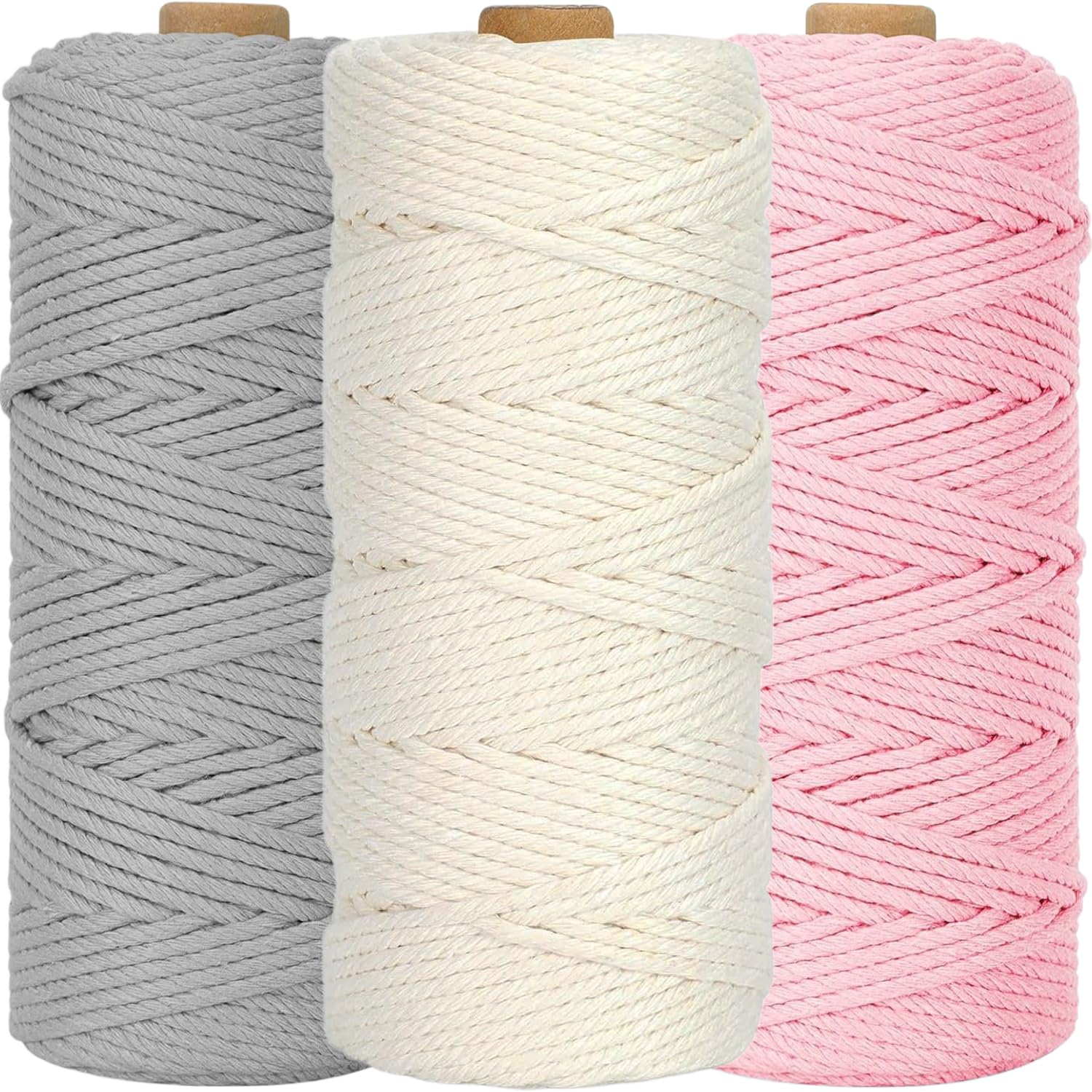 Macramégaren, 3 mm x 300 m, 100% natuurlijk katoen, katoenen touw, katoengaren, superzacht garen voor doe-het-zelf knutselen, planten, hangmanden, wandtapijten, breien, wanddecoratie en recyclebaar